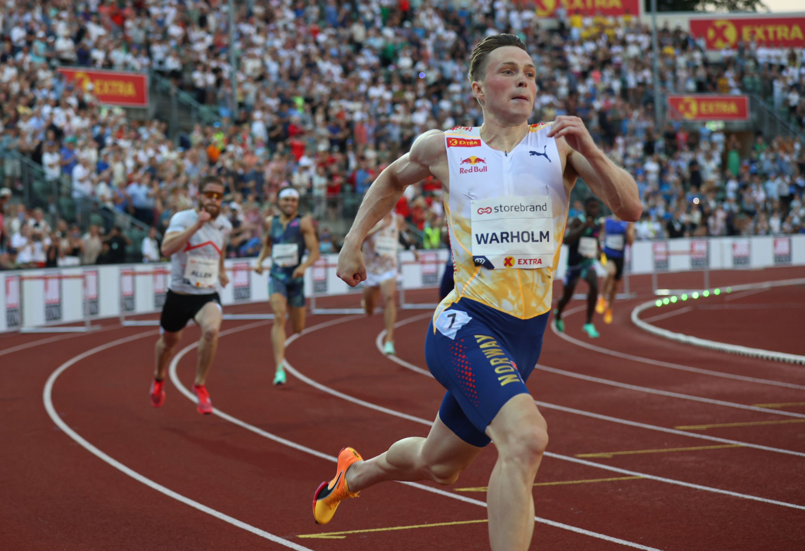 Karsten Warholm on his way to a Diamond League record in the 400m hurdles in Oslo