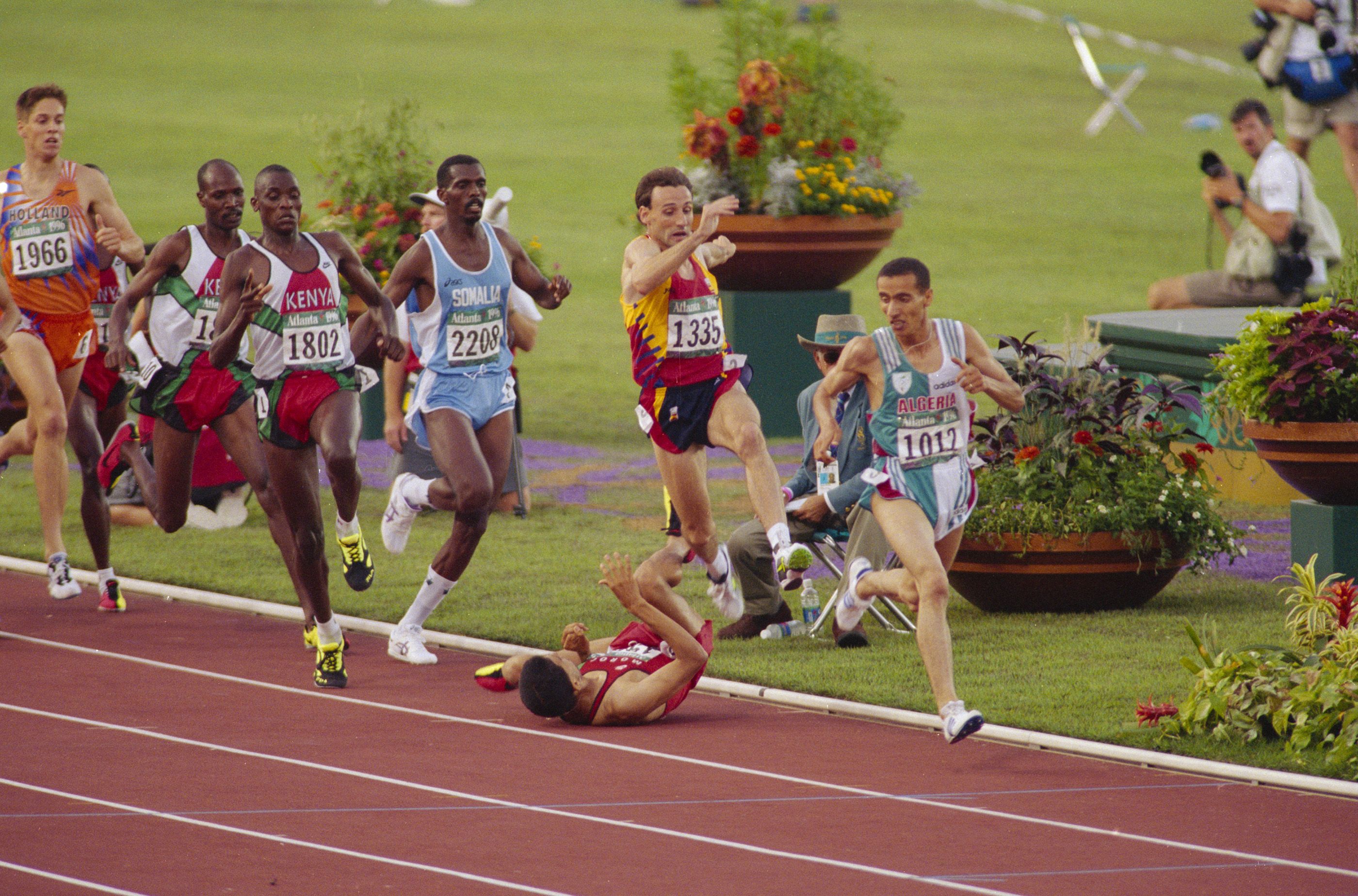 Hicham El Guerrouj falls in the 1996 Olympic 1500m final in Atlanta
