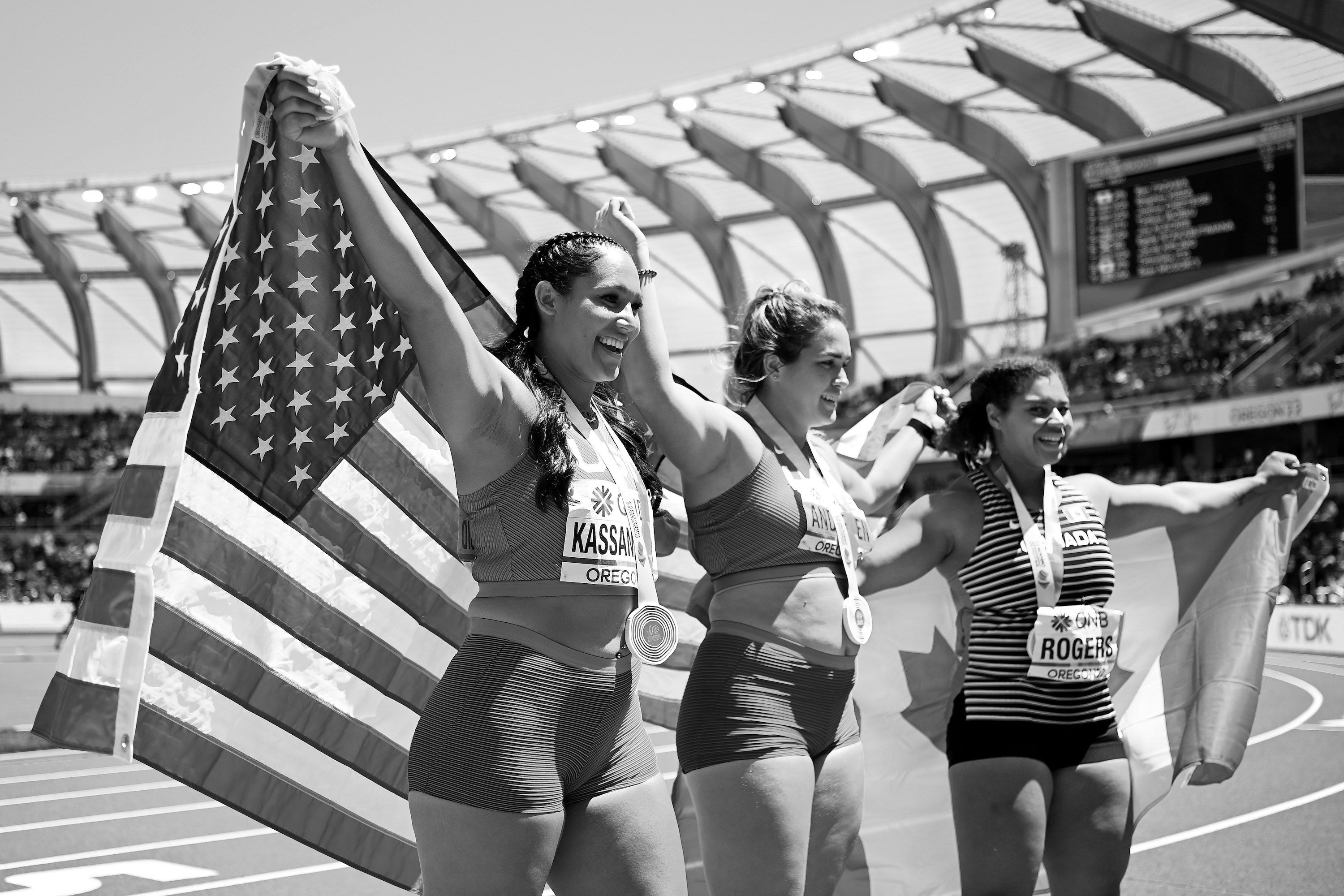 The women's hammer throw medallists in Oregon22
