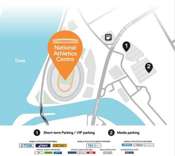 Media parking at the Ntional Athletics Centre, Budapest