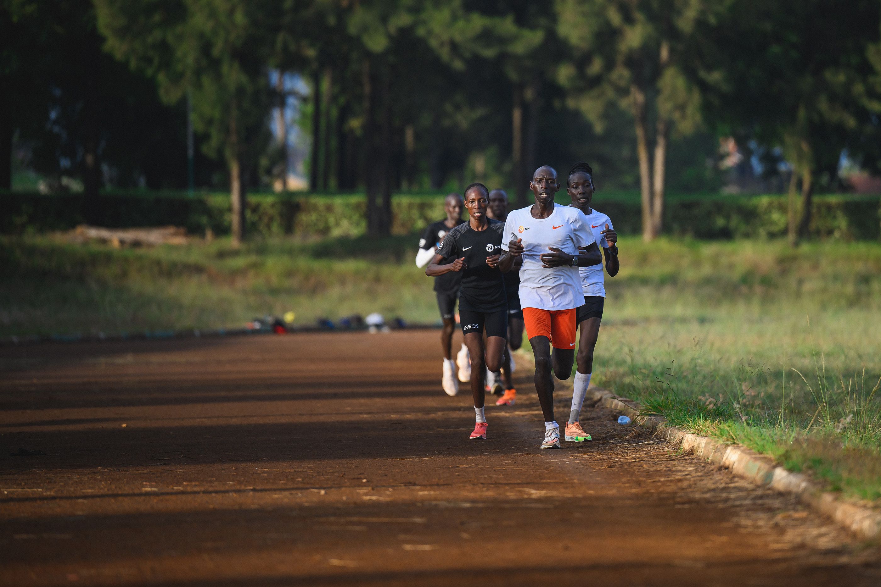 Linet Masai and Selly Chepyego train with their group