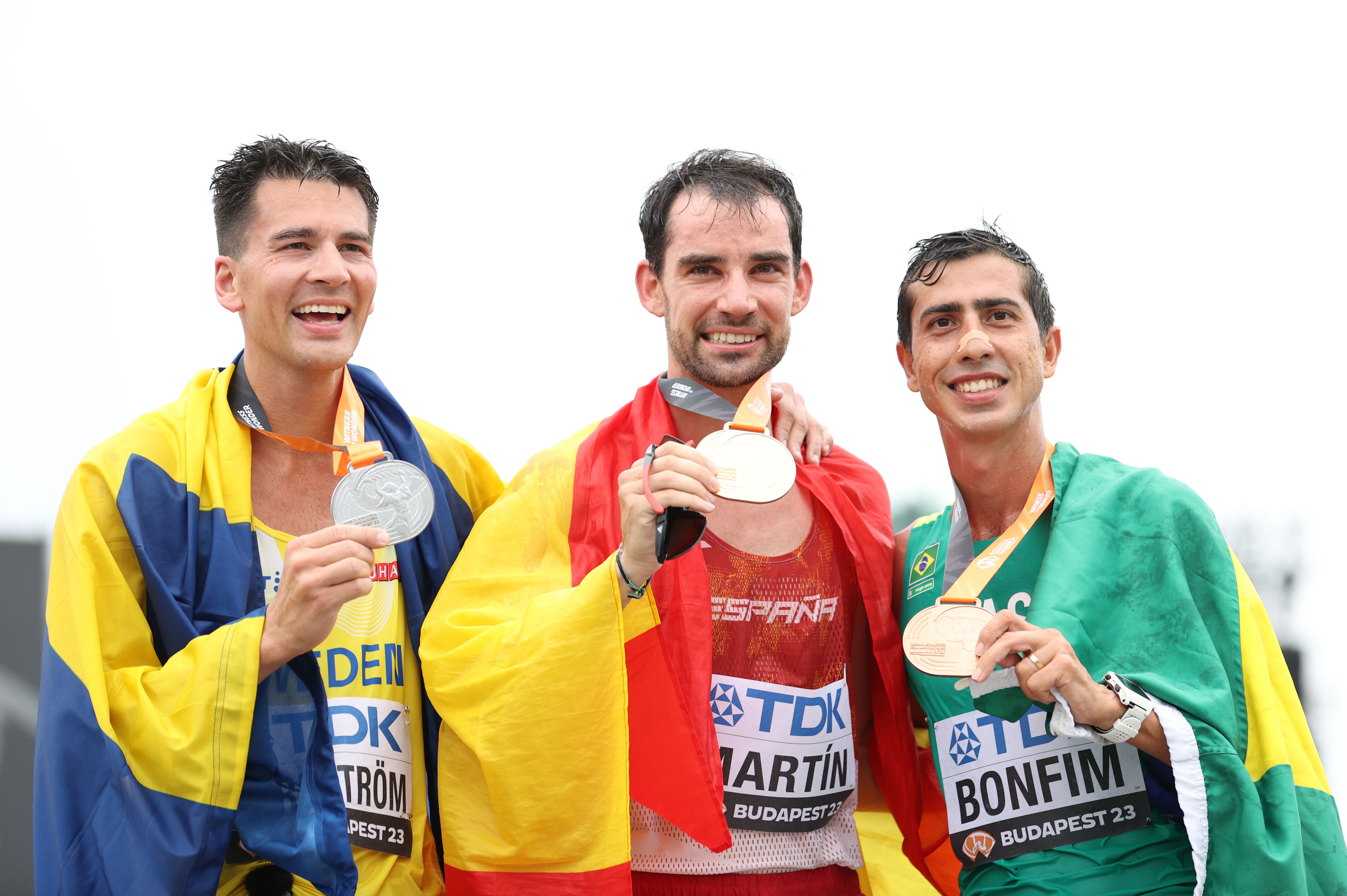 Men's 20km race walk medallists at the World Athletics Championships Budapest 23