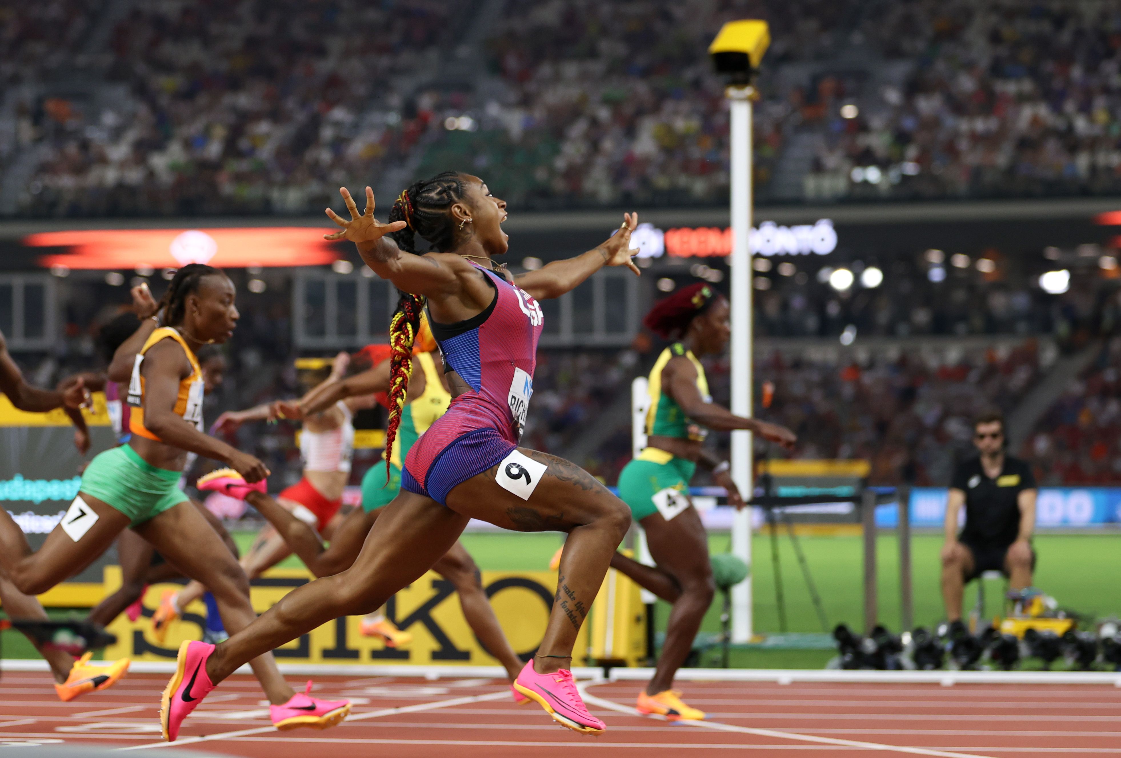 Sha'Carri Richardson wins the 100m at the World Athletics Championships Budapest 23