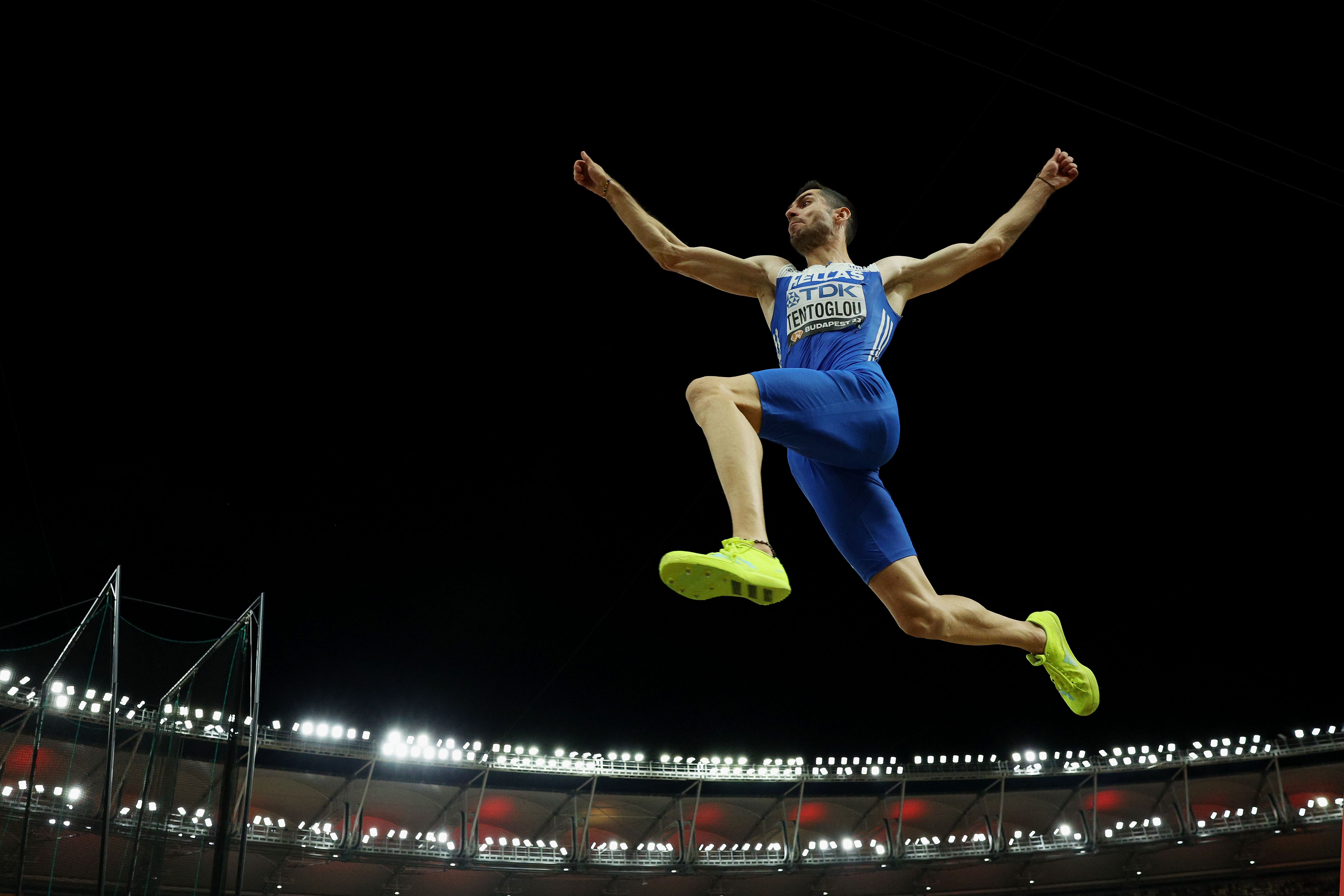 Miltiadis Tentoglou in the long jump at the World Athletics Championships Budapest 23