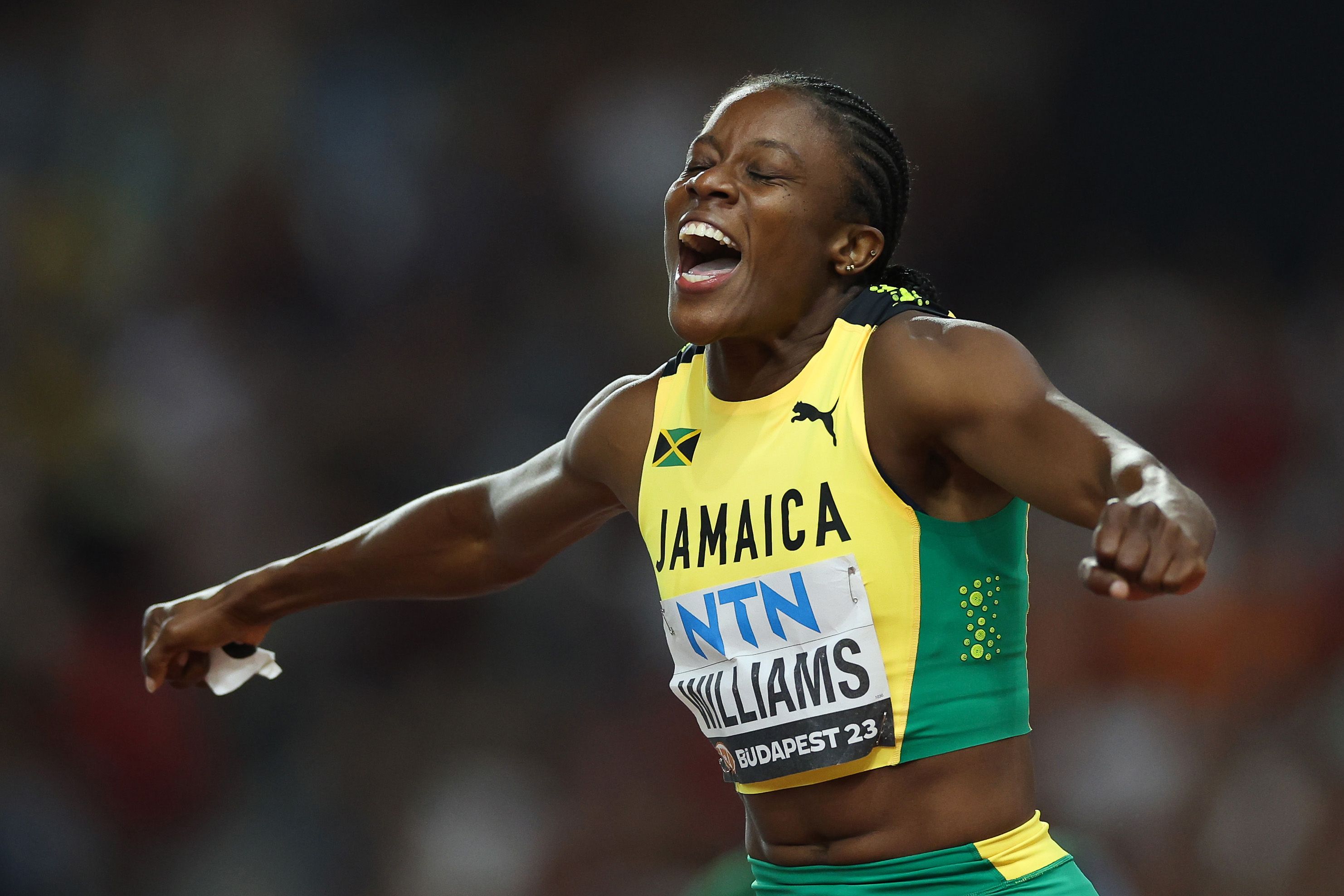 Danielle Williams after winning the 100m hurdles at the World Athletics Championships Budapest 23