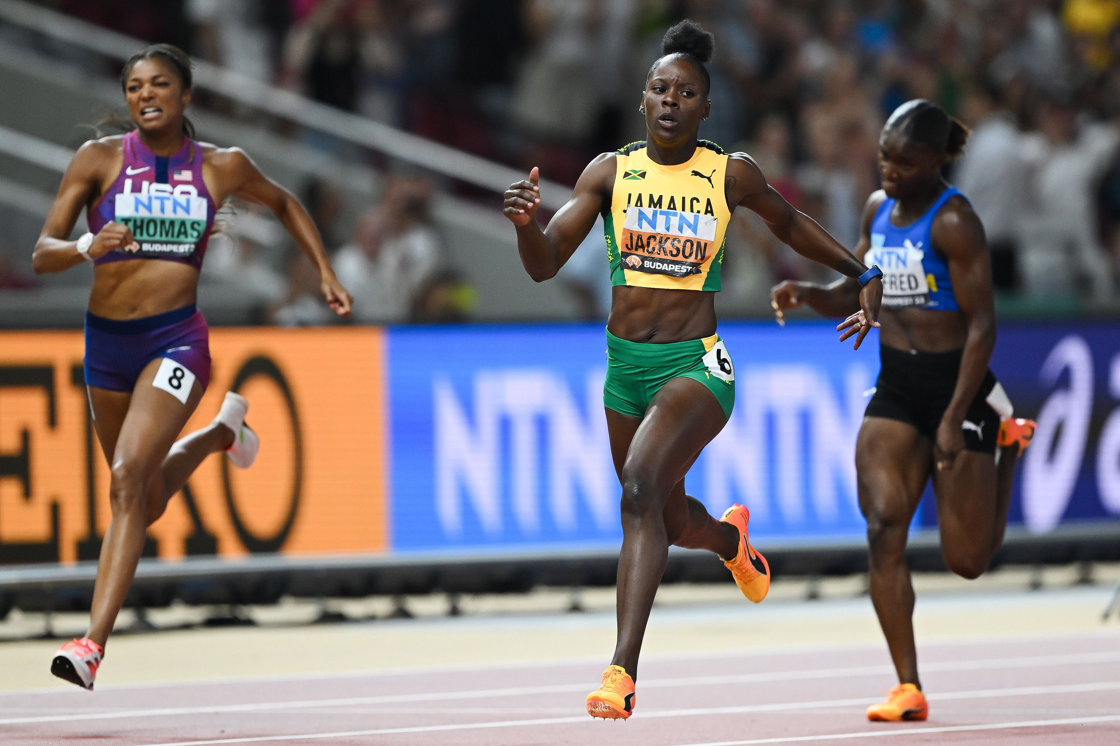 Shericka Jackson wins the 200m at the World Athletics Championships Budapest 23