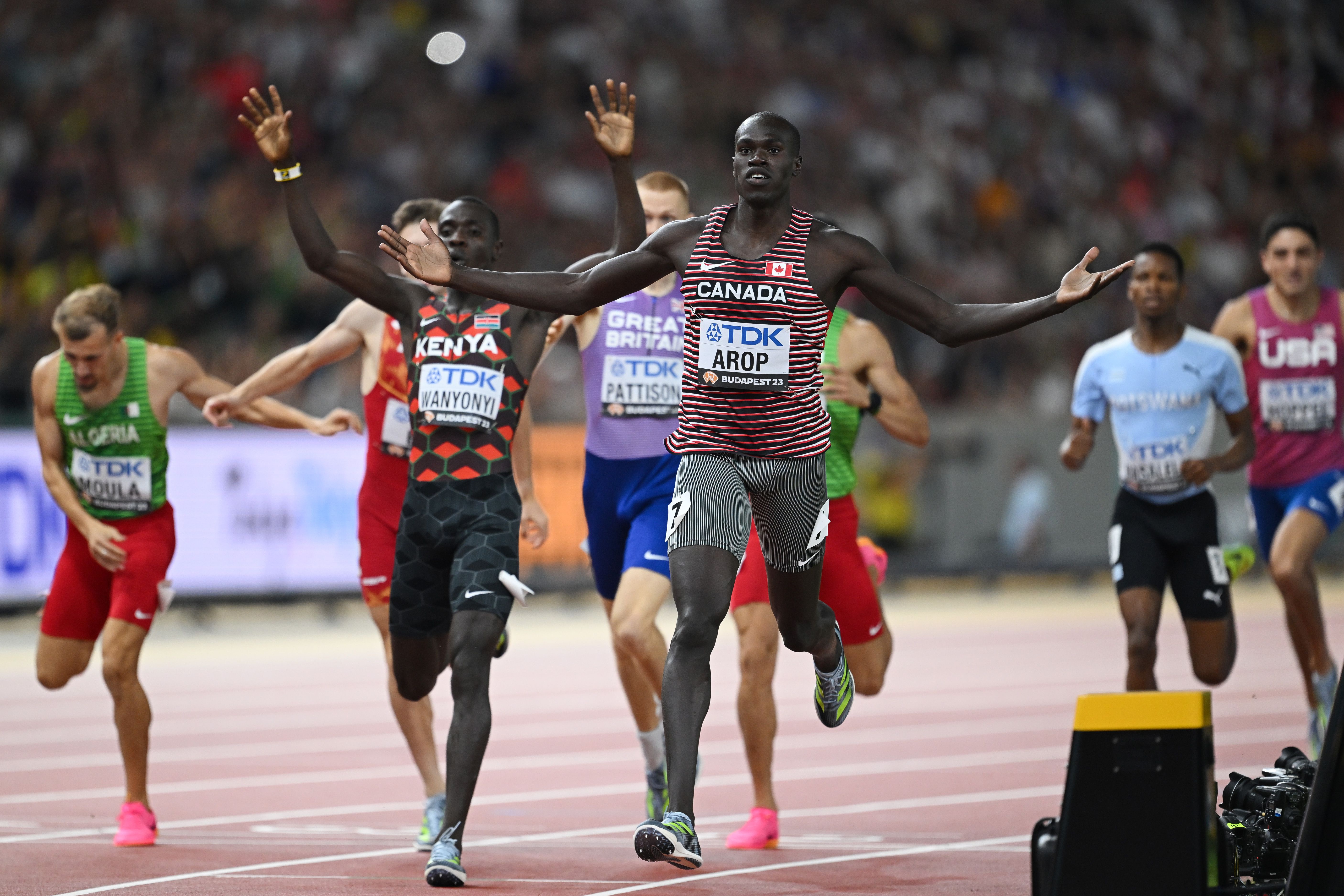 Marco Arop wins the 800m at the World Athletics Championships Budapest 23