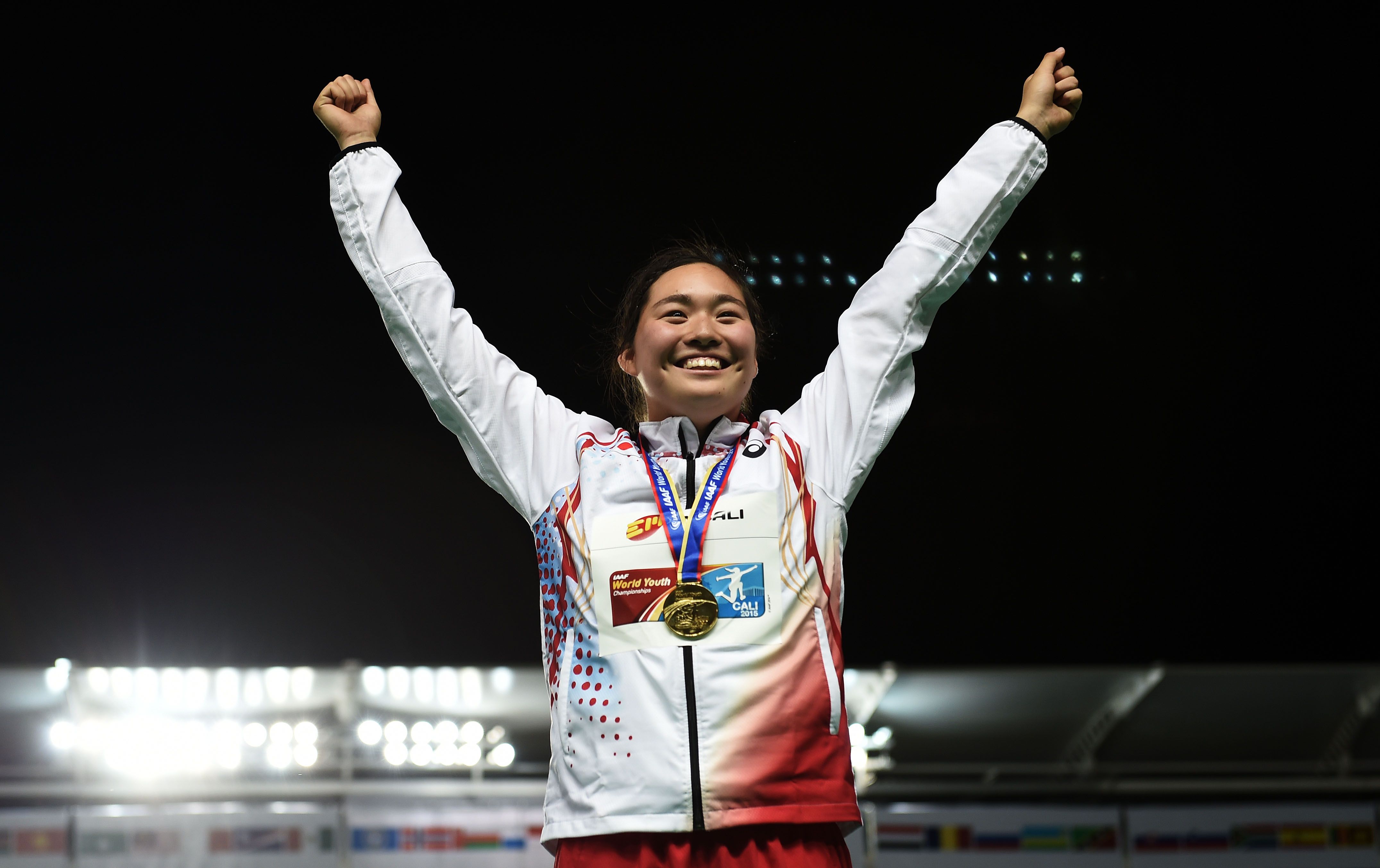 Haruka Kitaguchi celebrates her world U18 title win in Cali in 2015