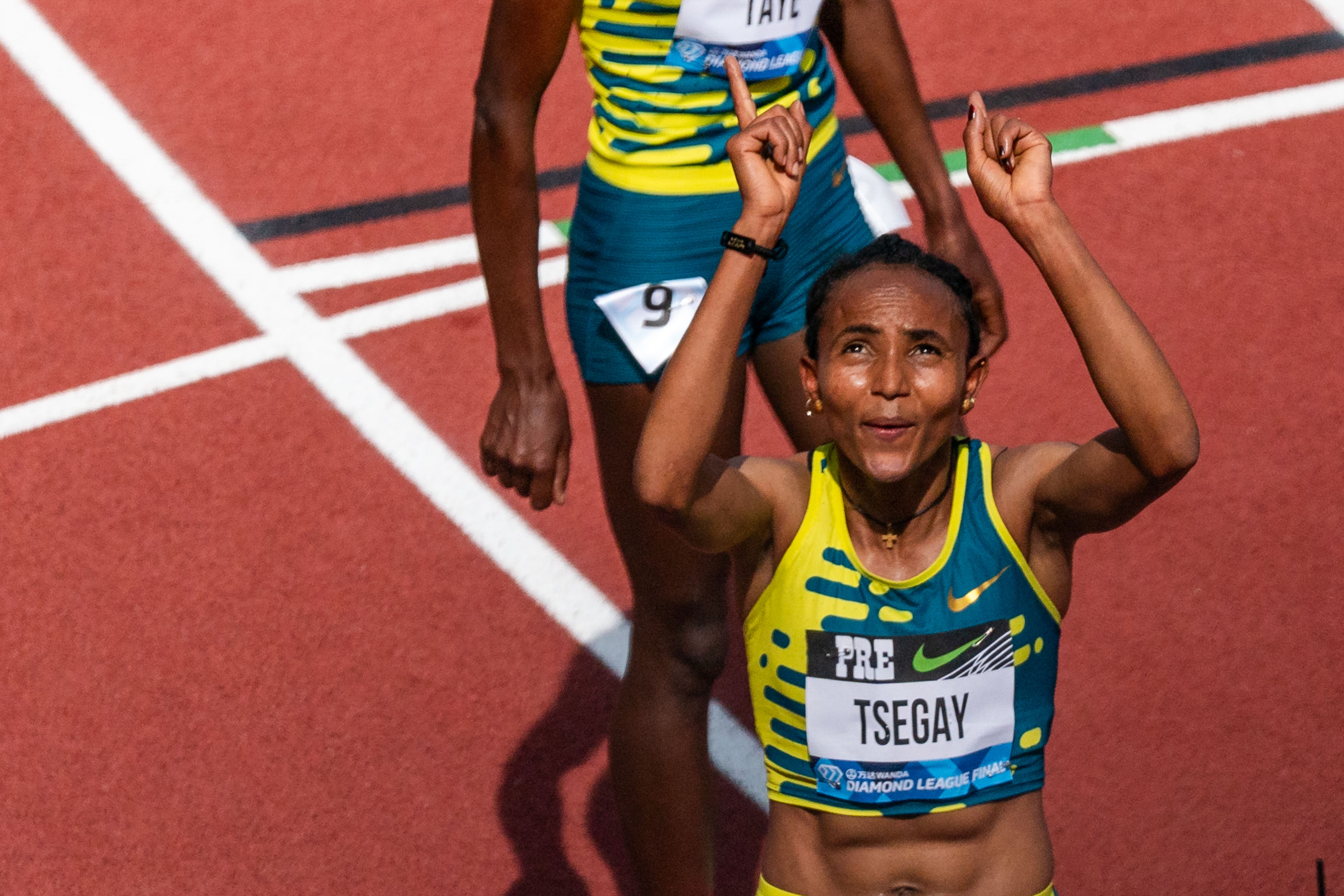 Gudaf Tsegay after breaking the world 5000m record in Eugene