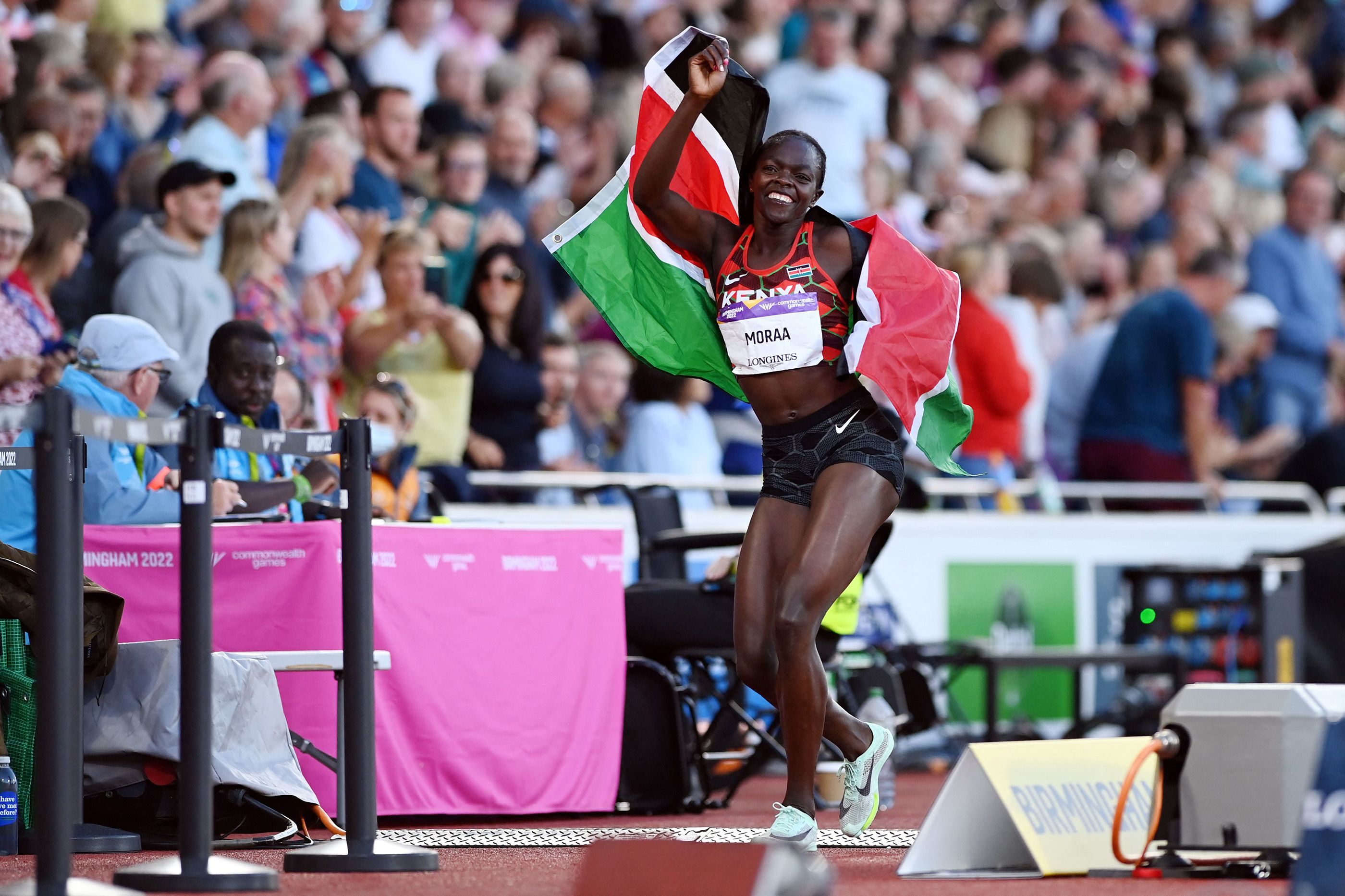 Mary Moraa celebrates at the Commonwealth Games