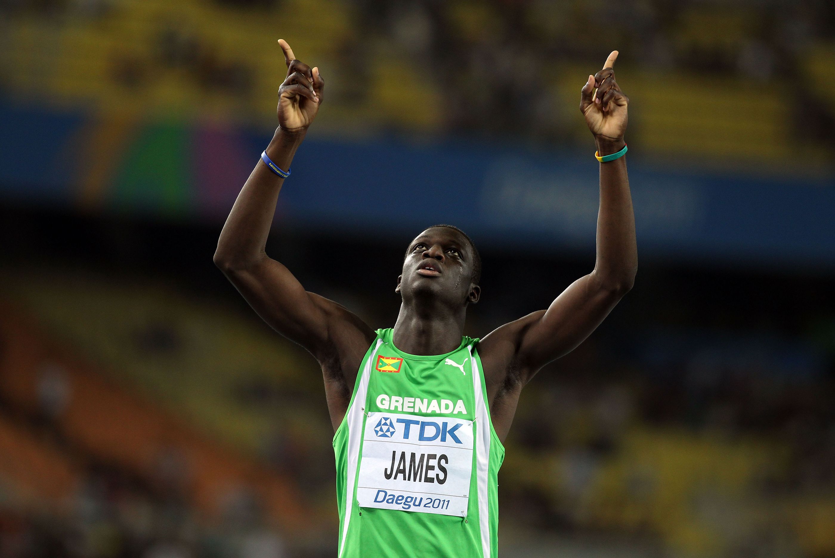 Kirani James celebrates his 2011 world 400m title win in Daegu