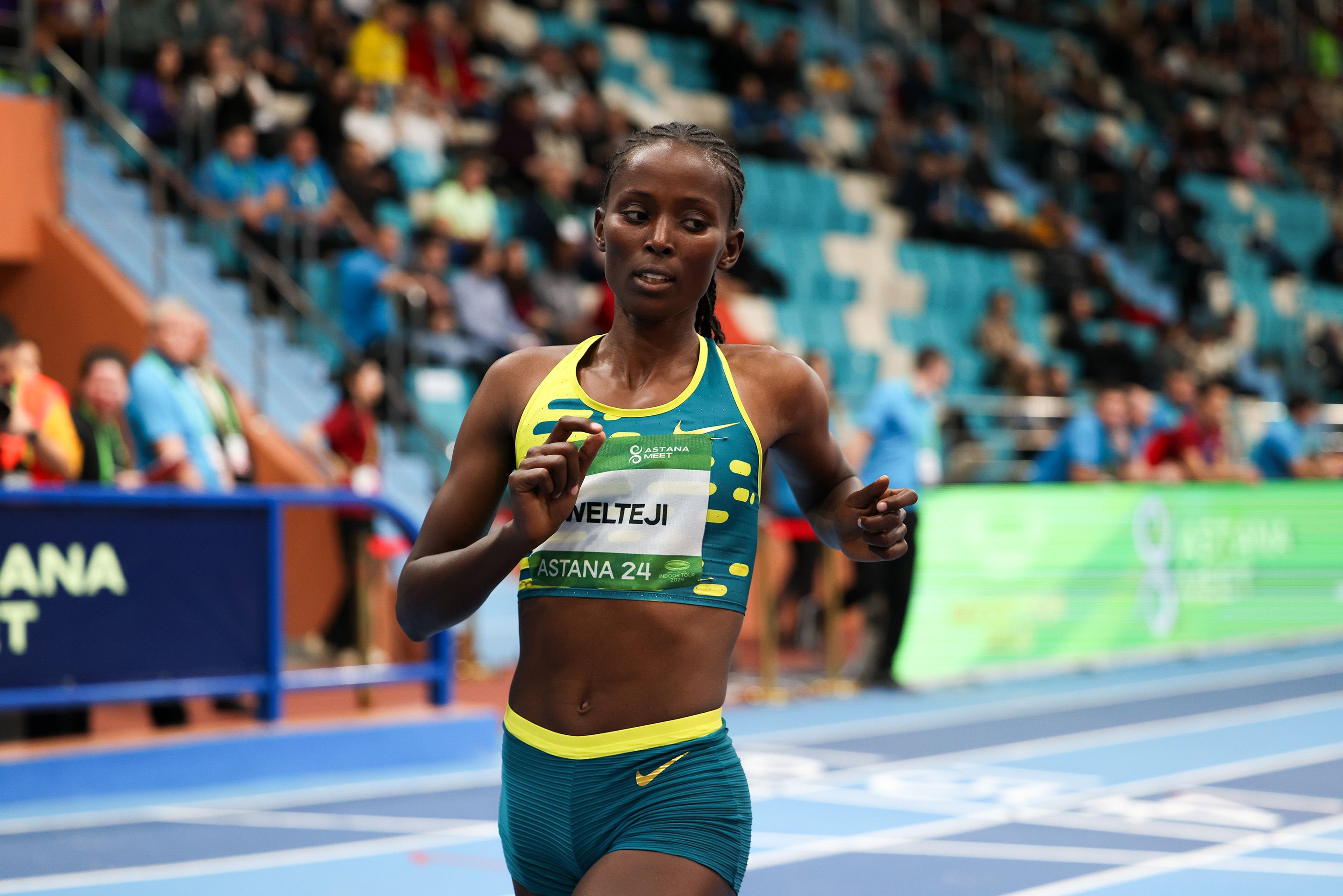 Diribe Welteji wins the mile at the World Athletics Indoor Tour Gold meeting in Astana
