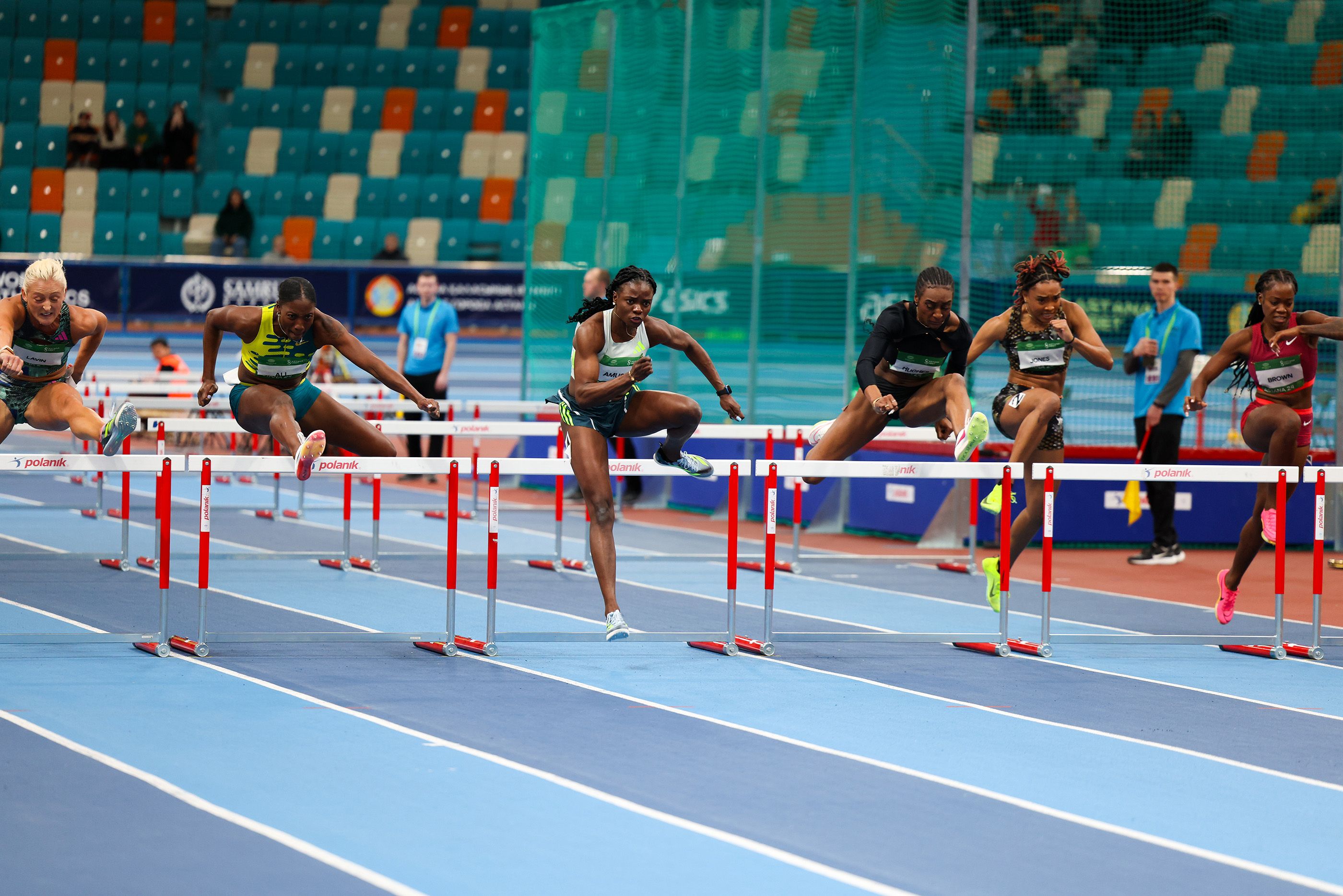 Women's 60m hurdles final at the World Athletics Indoor Tour Gold Championship held in Astana