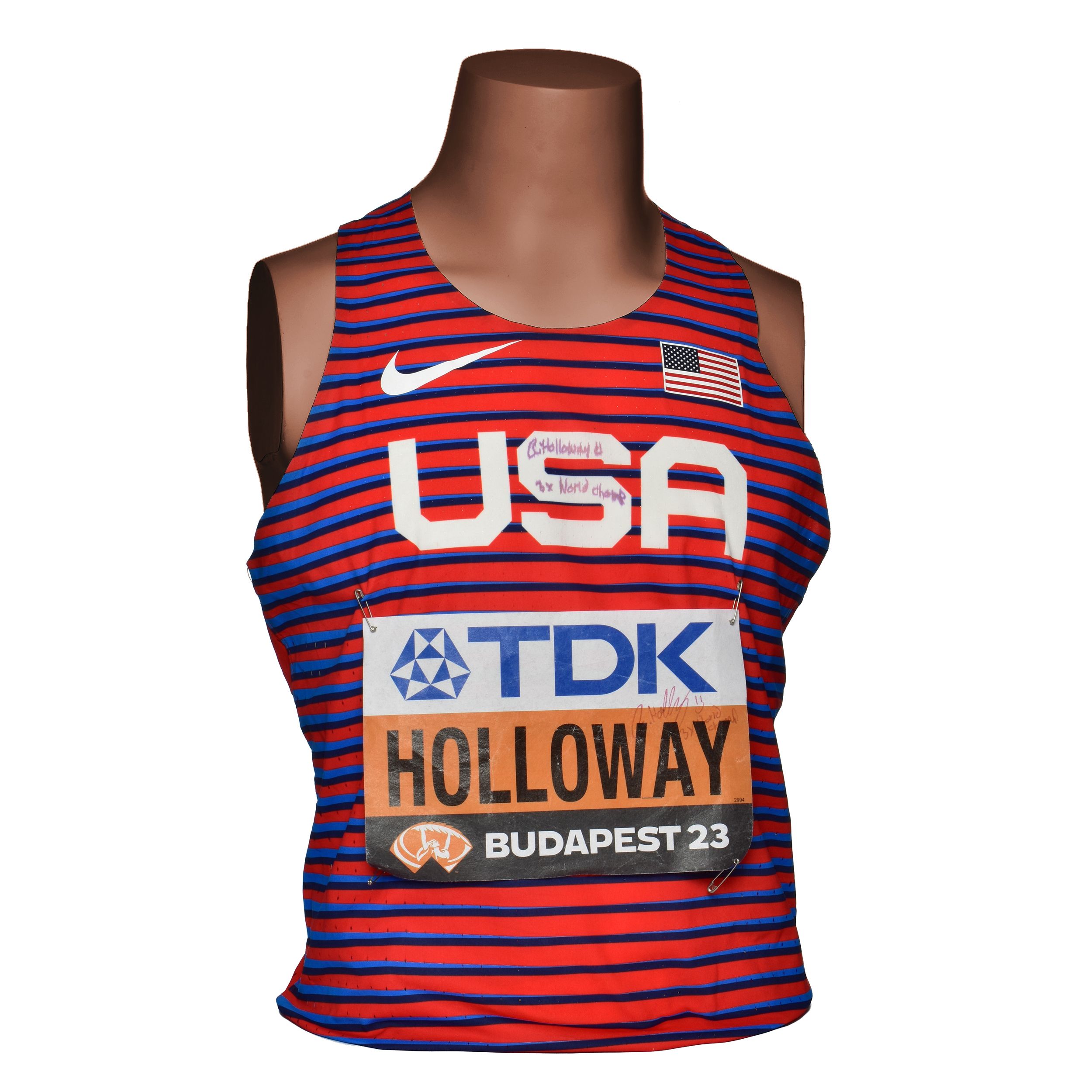 Grant Holloway singlet and name bib from Budapest