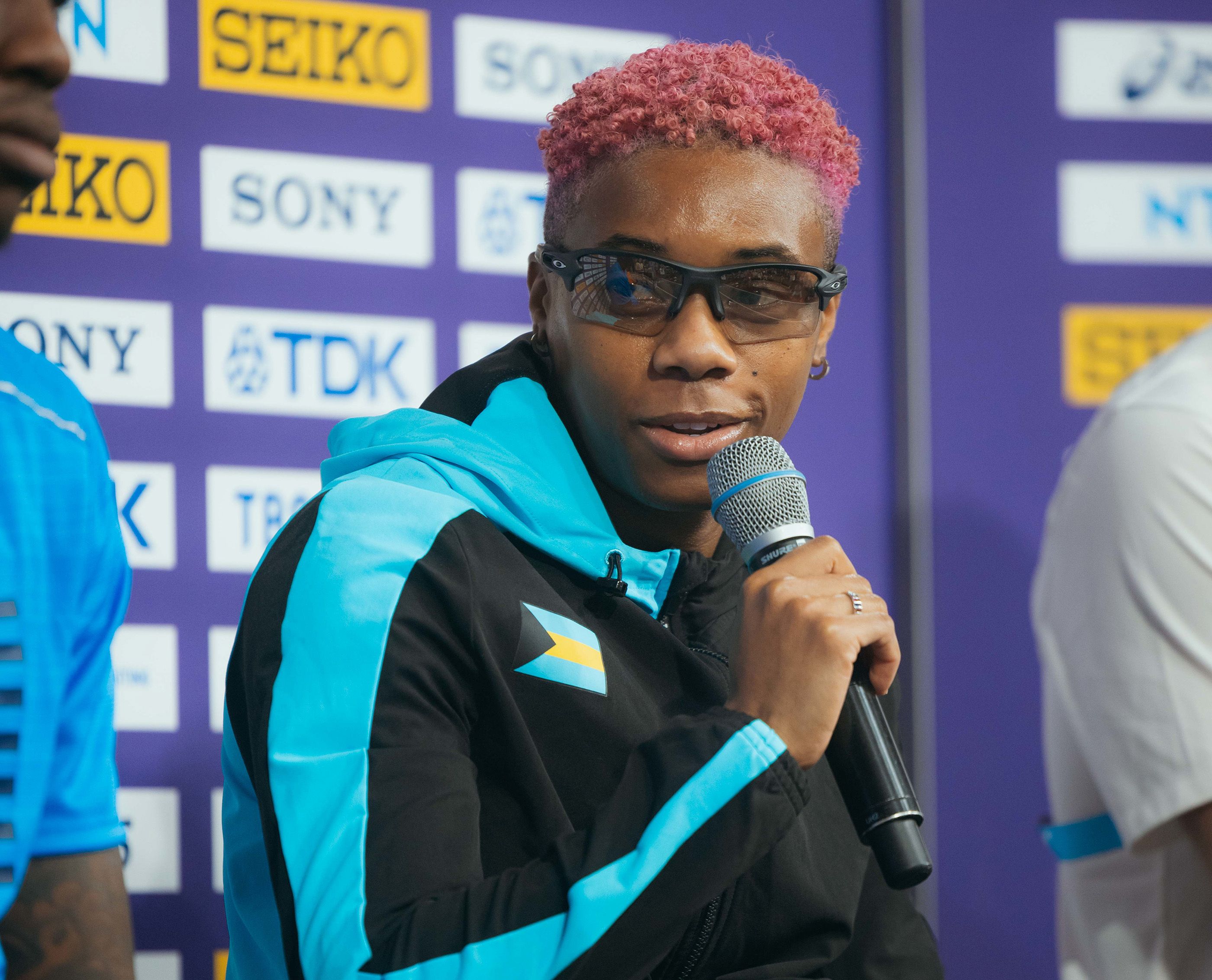 Devynne Charlton at the press conference for the World Athletics Indoor Championships Glasgow 24