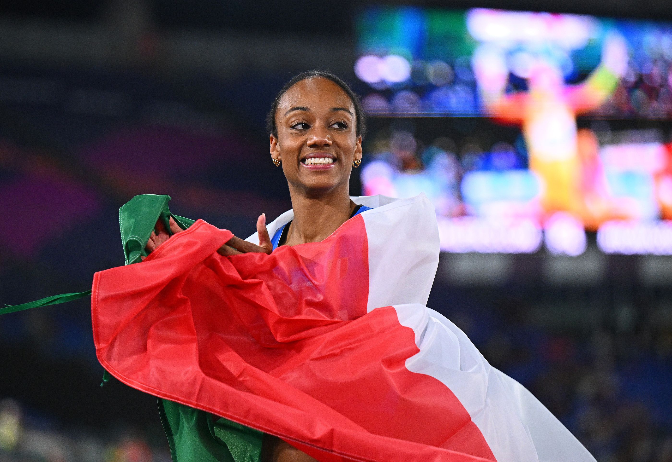Larissa Iapichino celebrates her European silver medal win in Rome