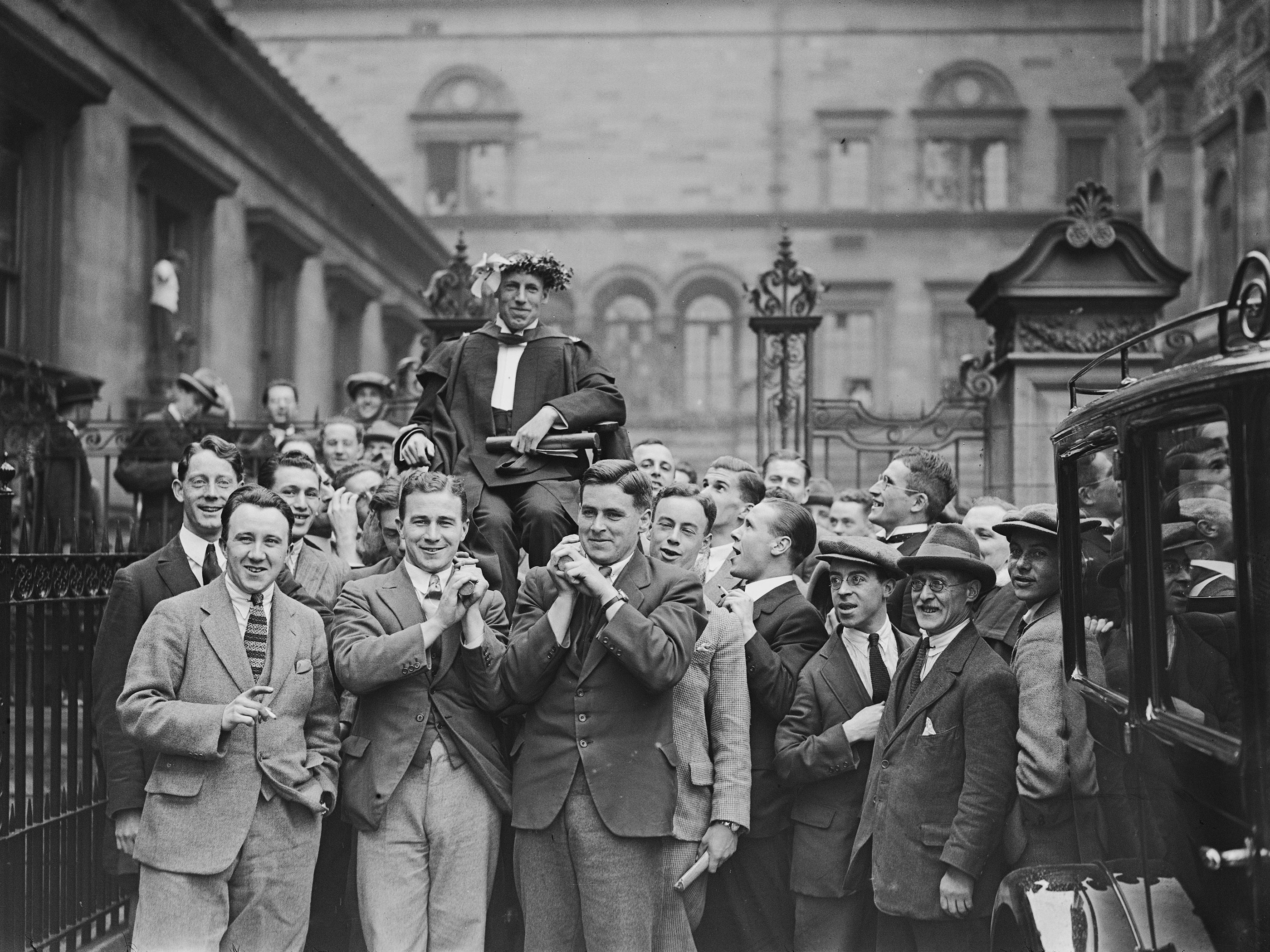 Eric Liddell is paraded by fellow students around Edinburgh University after his 1924 Olympic 400m title win