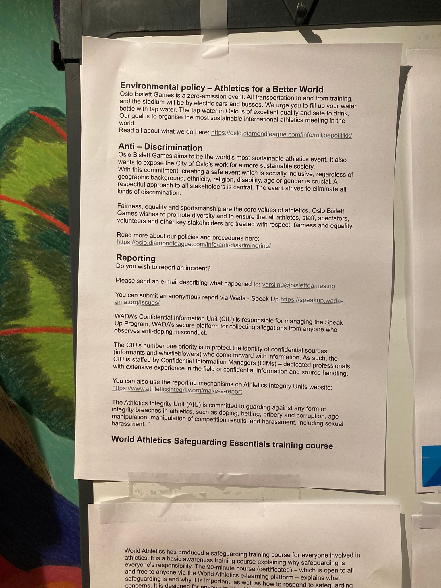 Policy information shared at Oslo Diamond League meeting