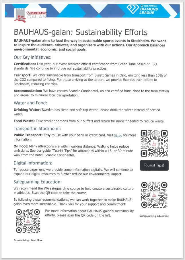 Policy information shared at Stockholm Diamond League meeting