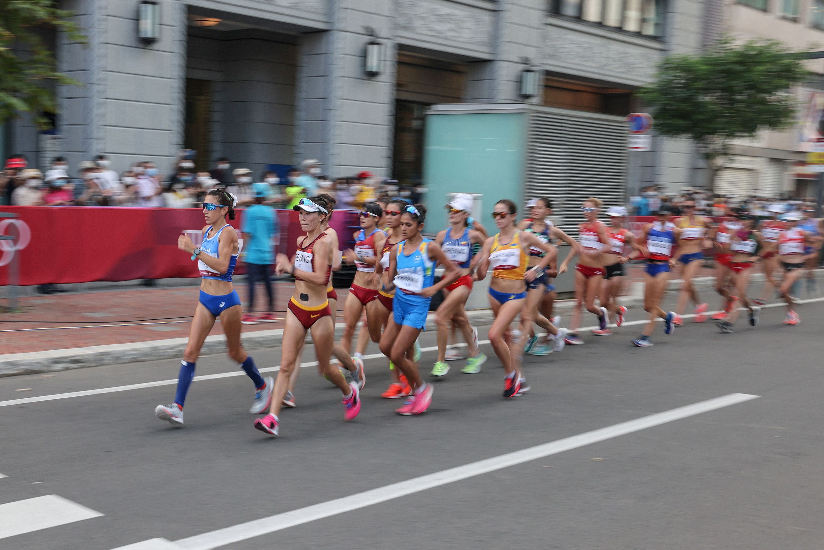 Antonella Palmisano leads the 20km race walk in Sapporo