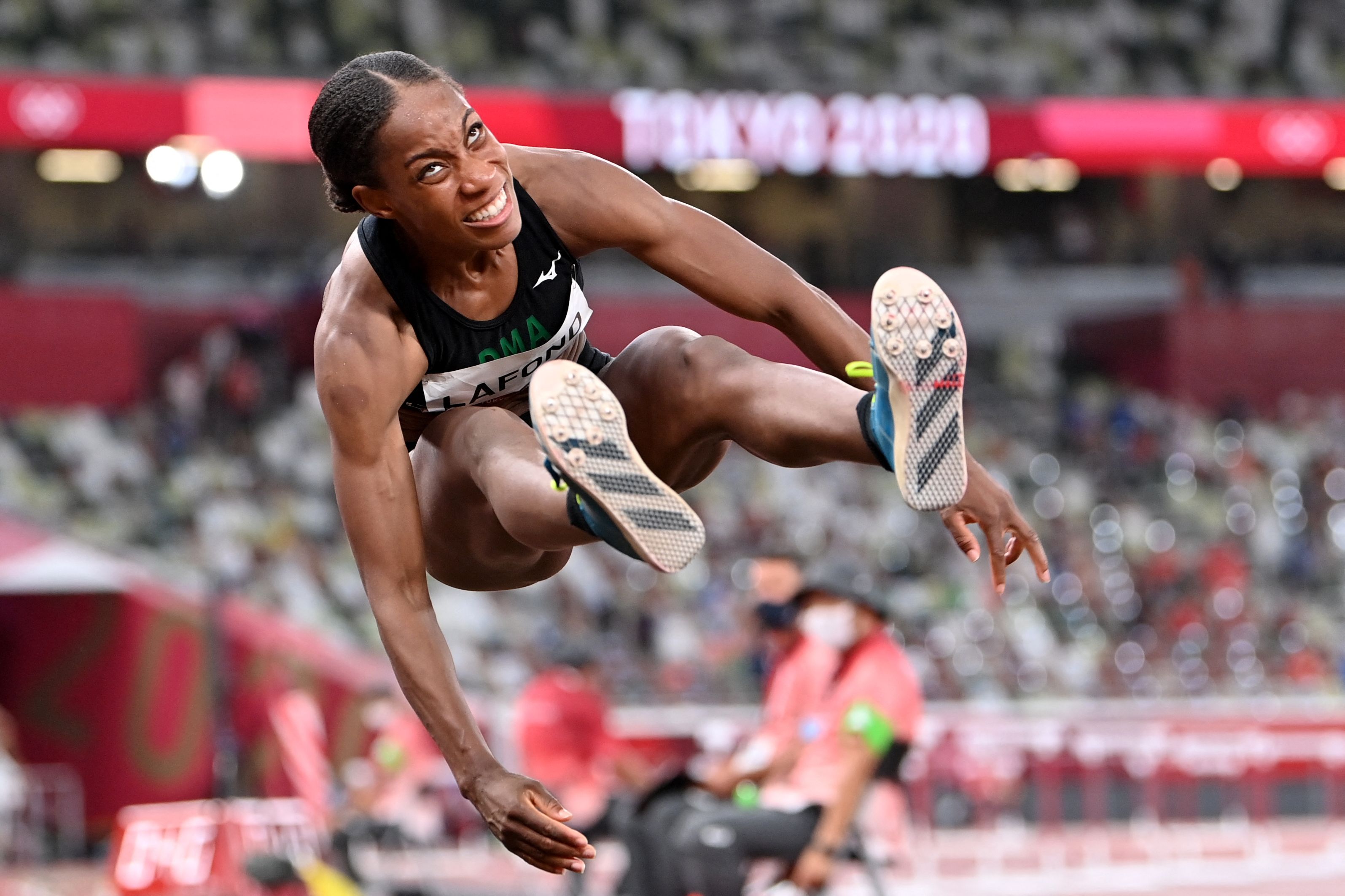Thea LaFond in the triple jump at the Tokyo Olympic Games