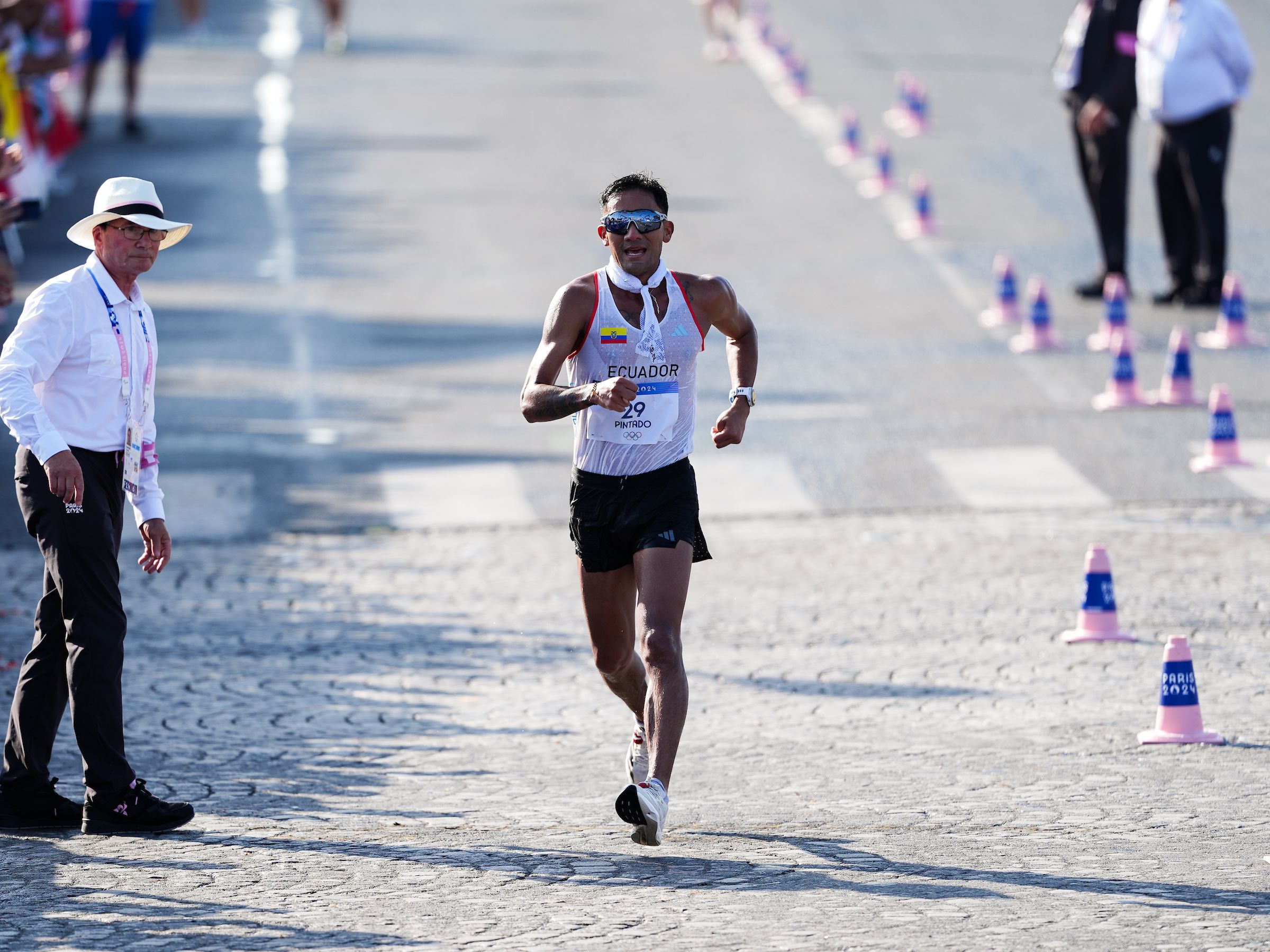 Brian Pintado on his way to winning the men's 20km race walk at the Paris 2024 Olympic Games