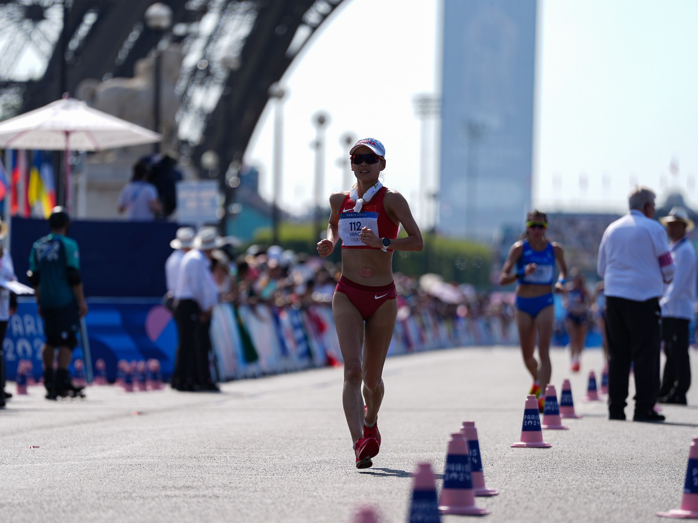 Yang Jiayu on her way to 20km race walk victory at the Paris 2024 Olympic Games