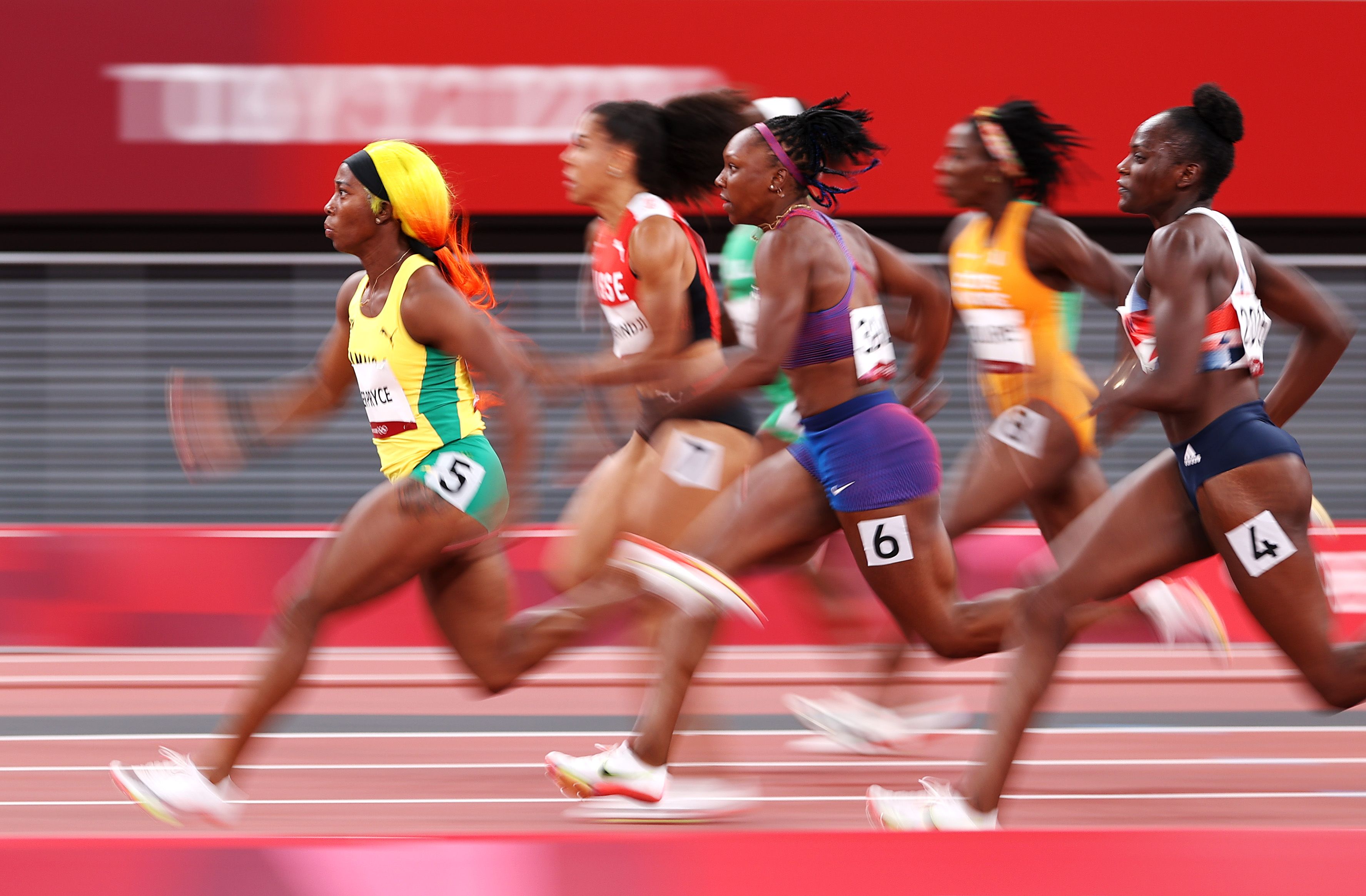 Shelly-Ann Fraser-Pryce in the 100m at the Tokyo Olympics