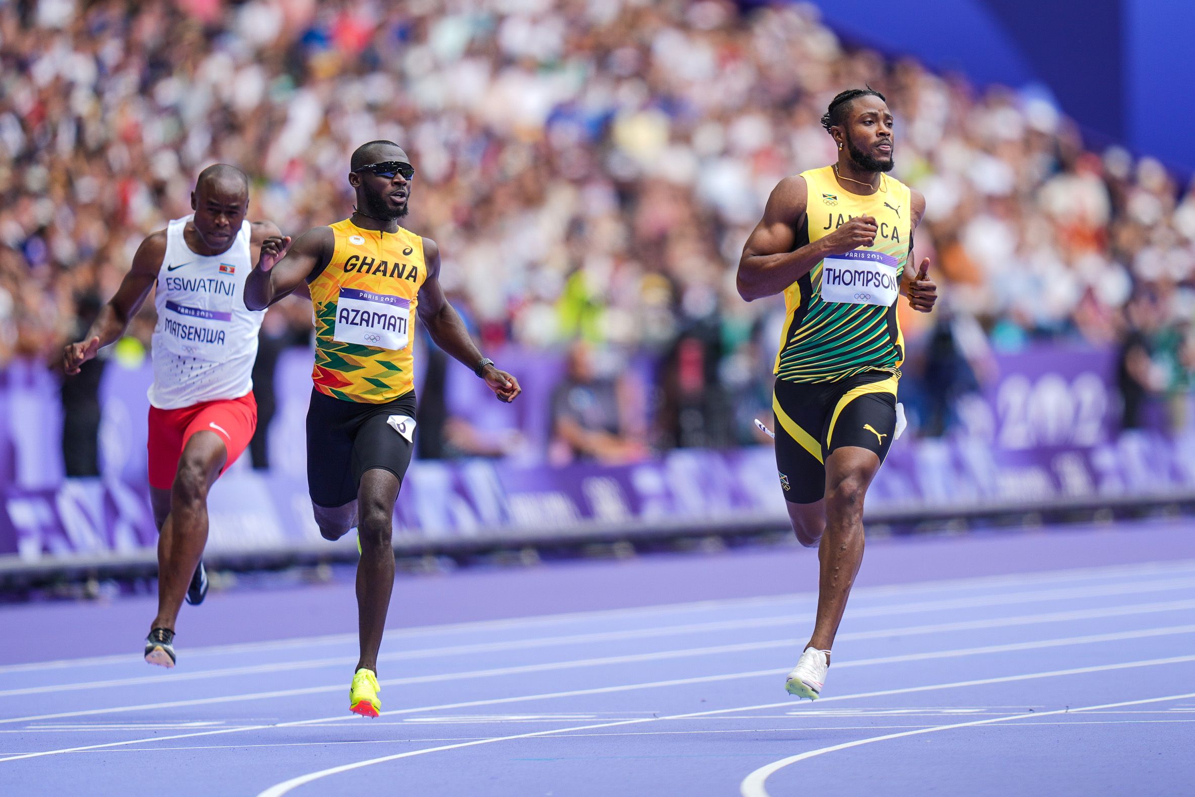 Kishane Thompson in the 100m heats at the Paris 2024 Olympic Games