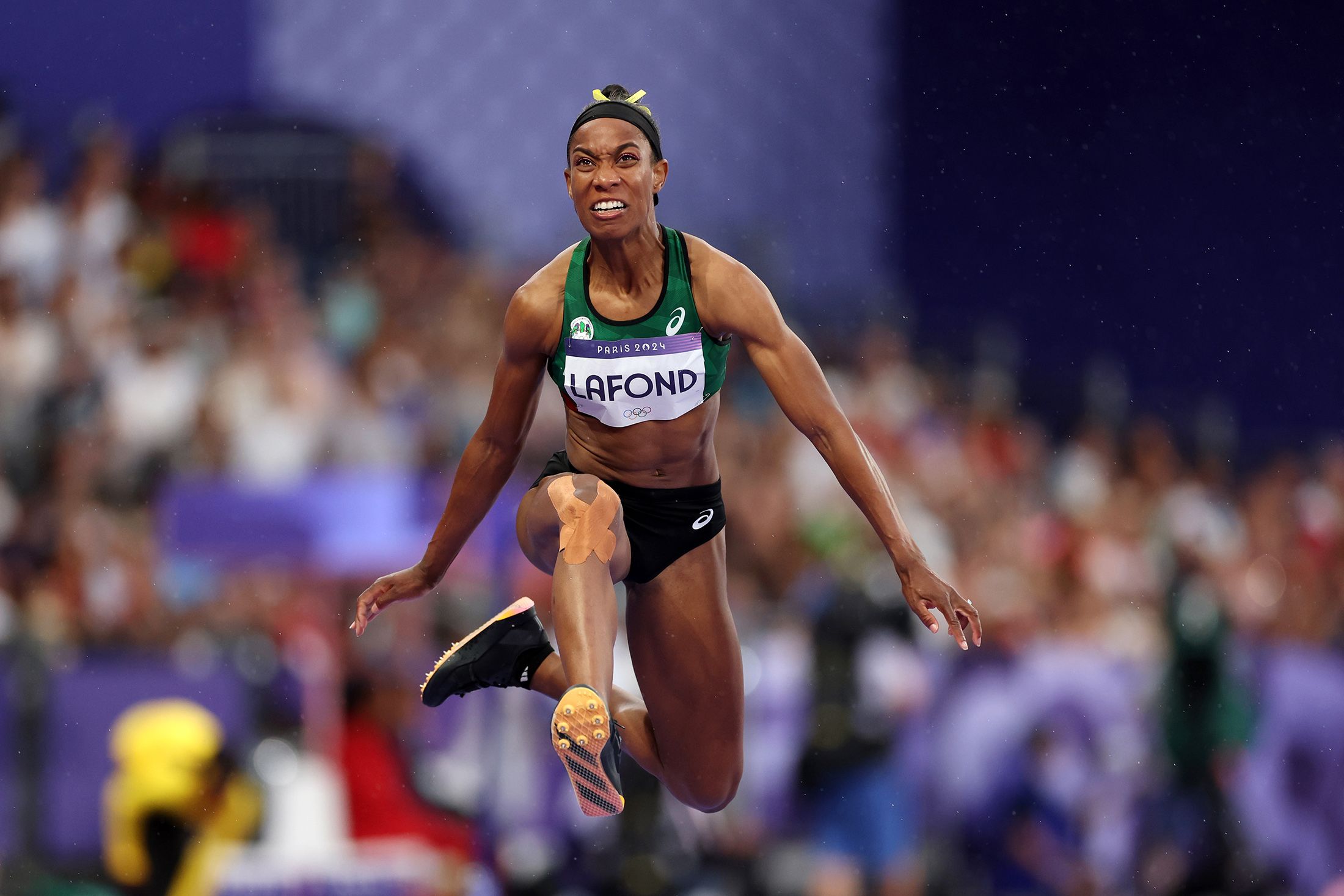 Thea LaFond in the triple jump at the Paris 2024 Olympic Games