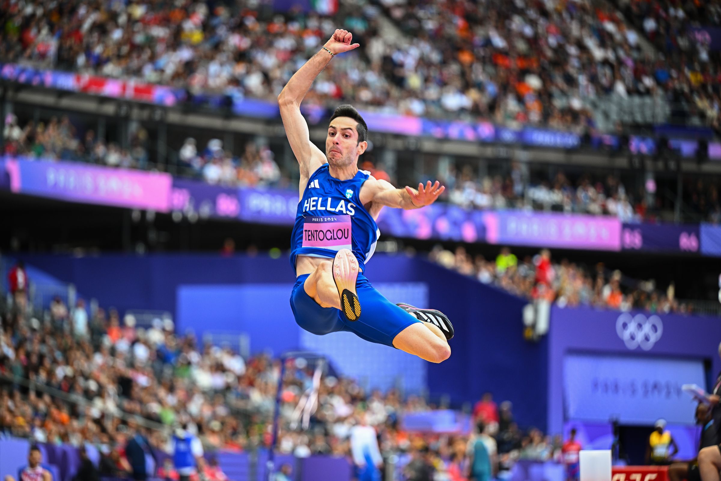 Miltiadis Tentoglou in the long jump at the Paris 2024 Olympic Games