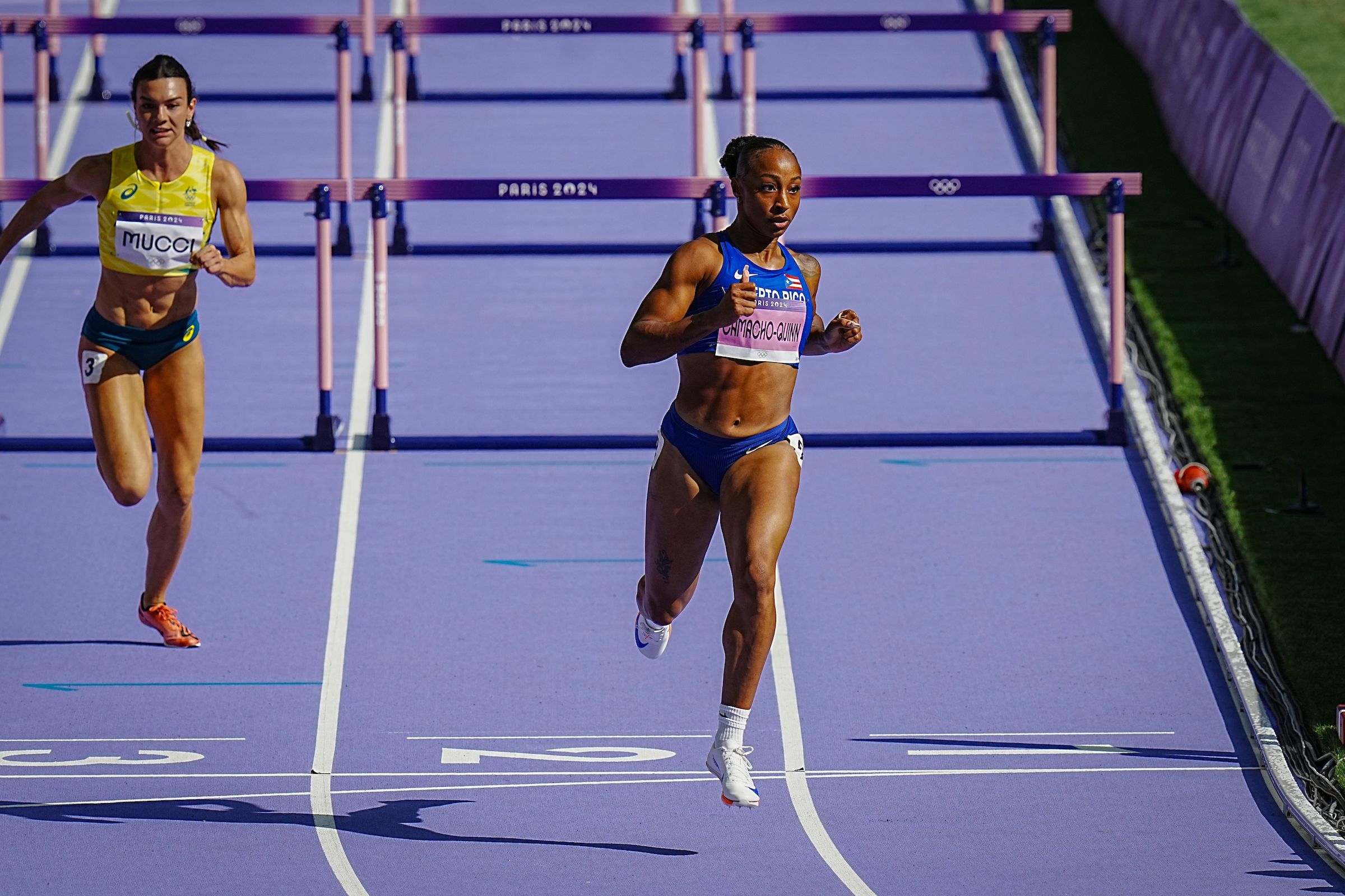 Jasmine Camacho-Quinn in 100m hurdles action in Paris