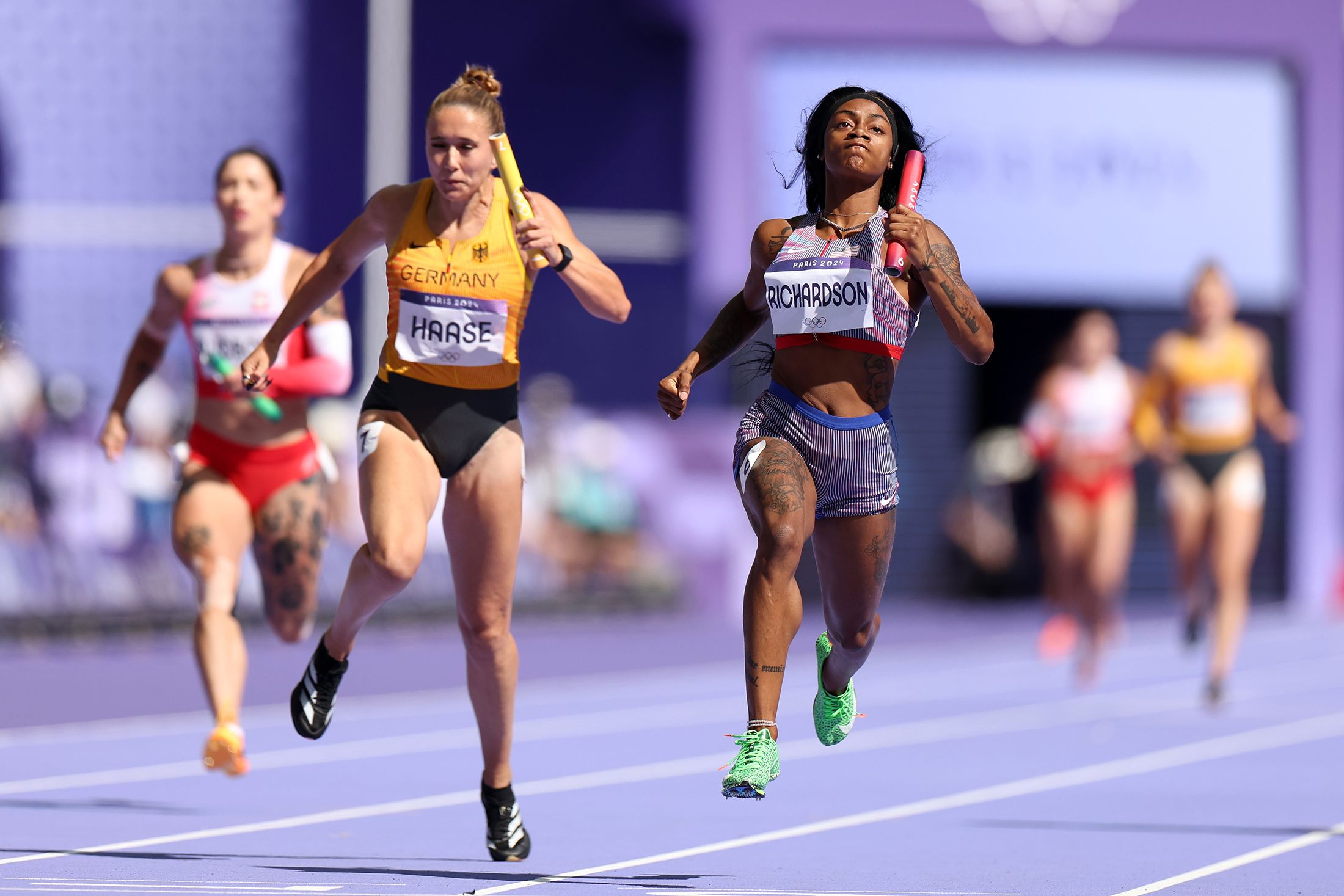 Sha'Carri Richardson in the 4x100m at the Paris 2024 Olympic Games