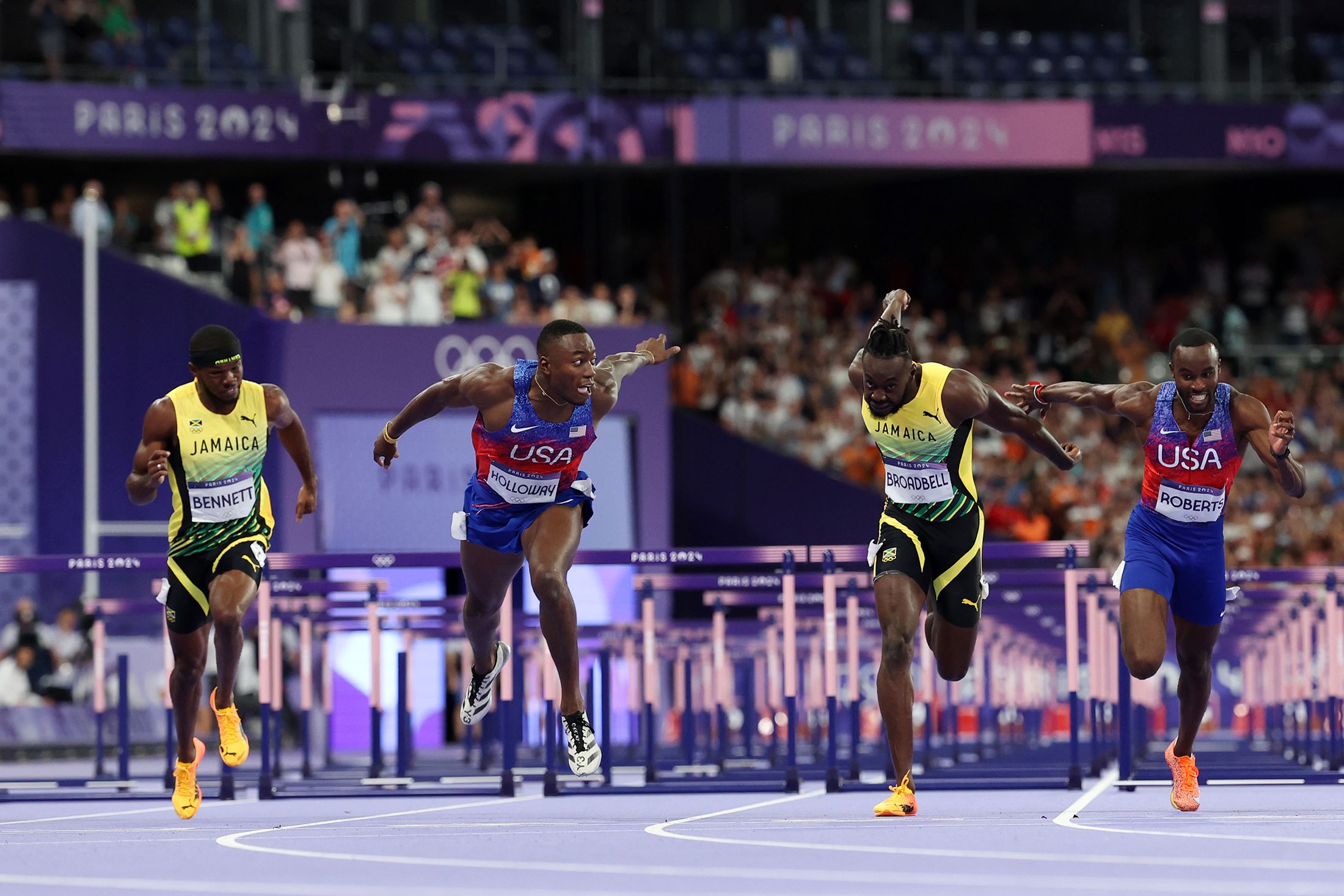 Grant Holloway wins the 110m hurdles at the Paris 2024 Olympic Games