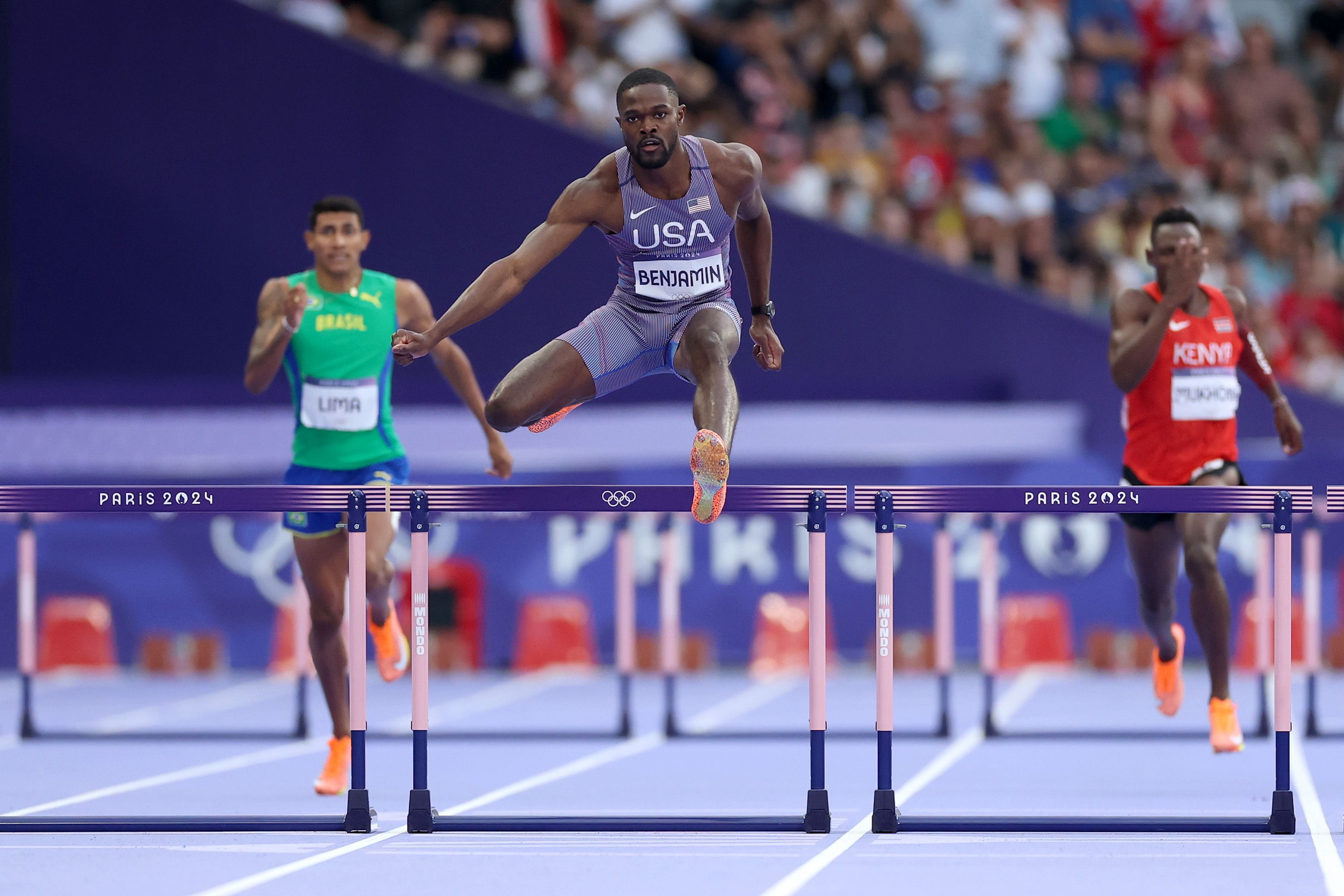 Rai Benjamin in the 400m hurdles at the Paris 2024 Olympic Games