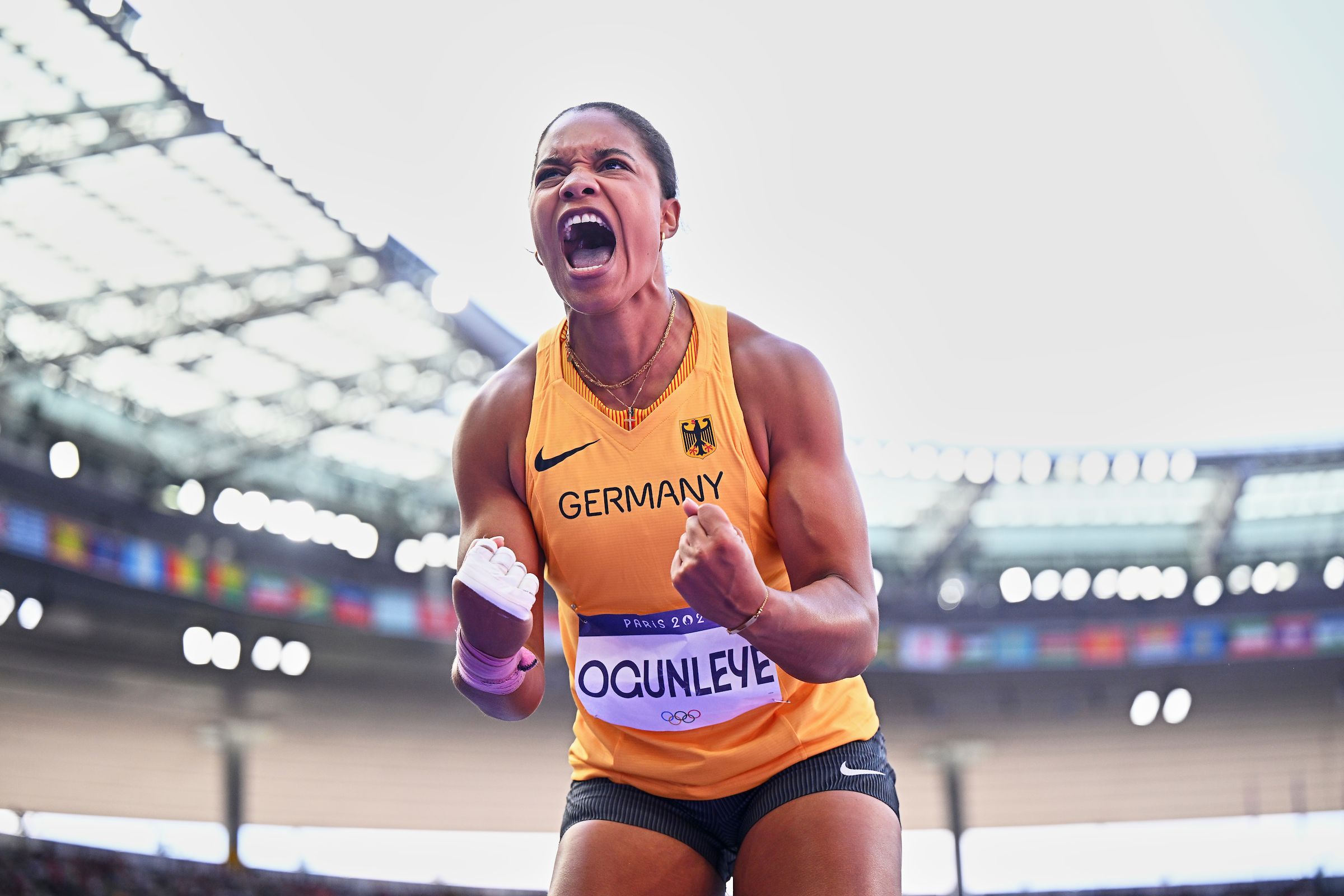 Yemisi Ogunleye in the shot put at the Paris 2024 Olympic Games