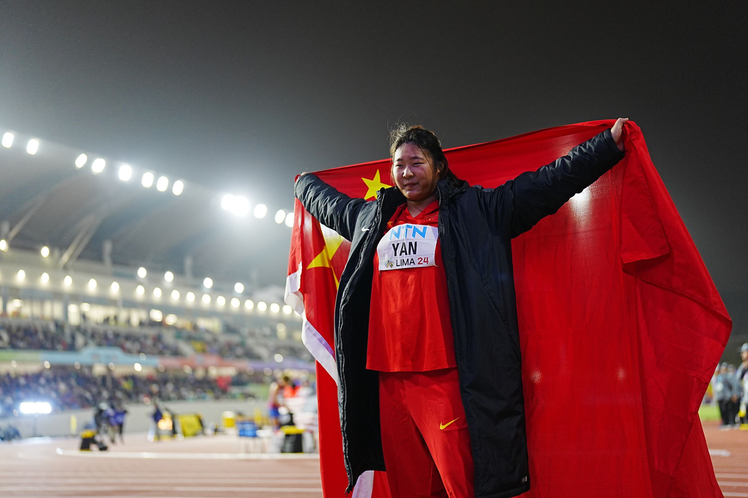 Javelin winner Yan Ziyi at the World Athletics U20 Championships Lima 24