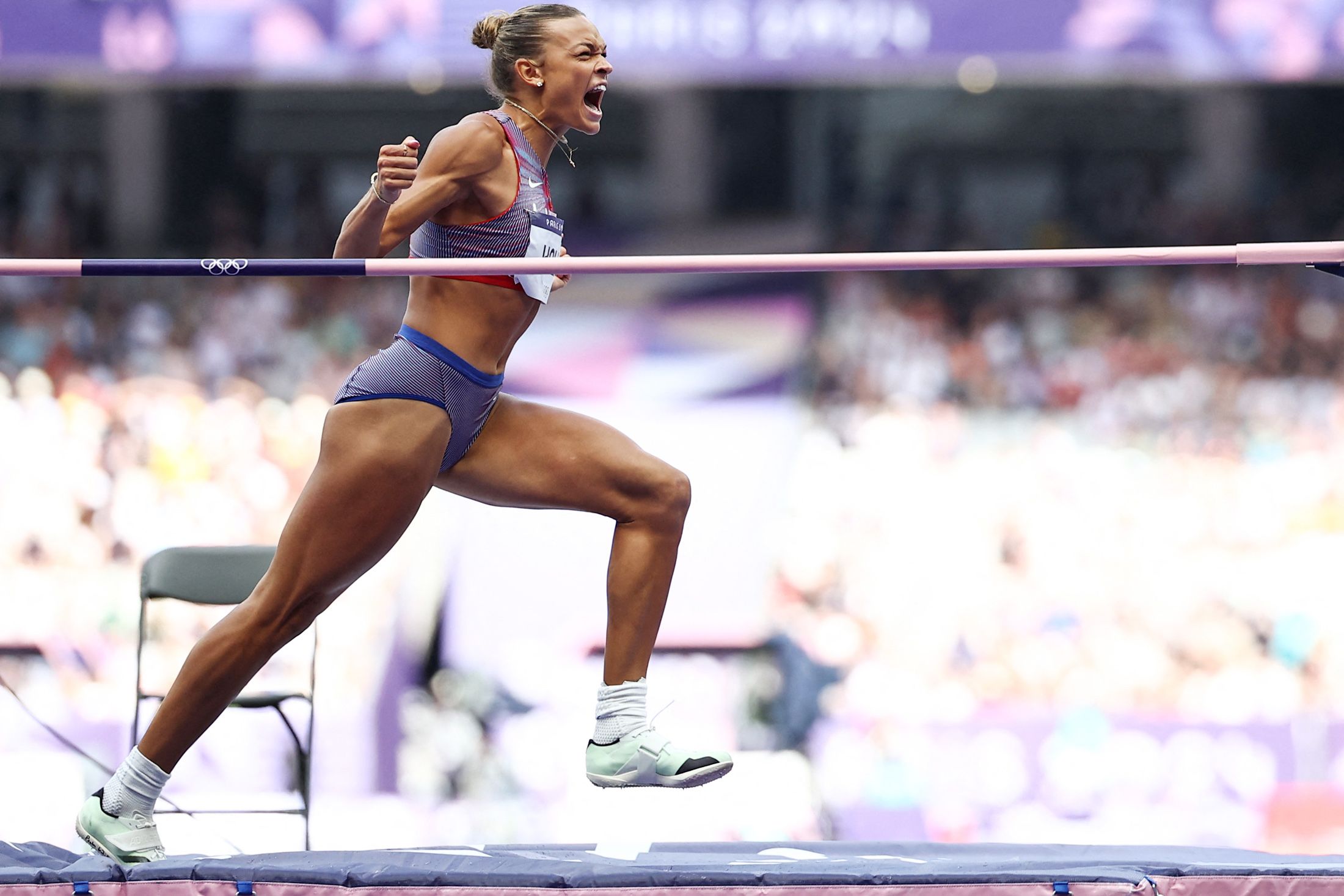 Anna Hall in the heptathlon high jump at the 2024 Olympic Games in Paris