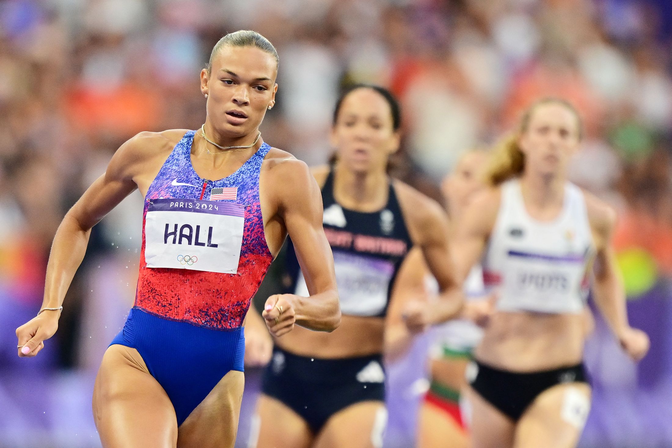 Anna Hall in the heptathlon 800m at the Paris 2024 Olympic Games