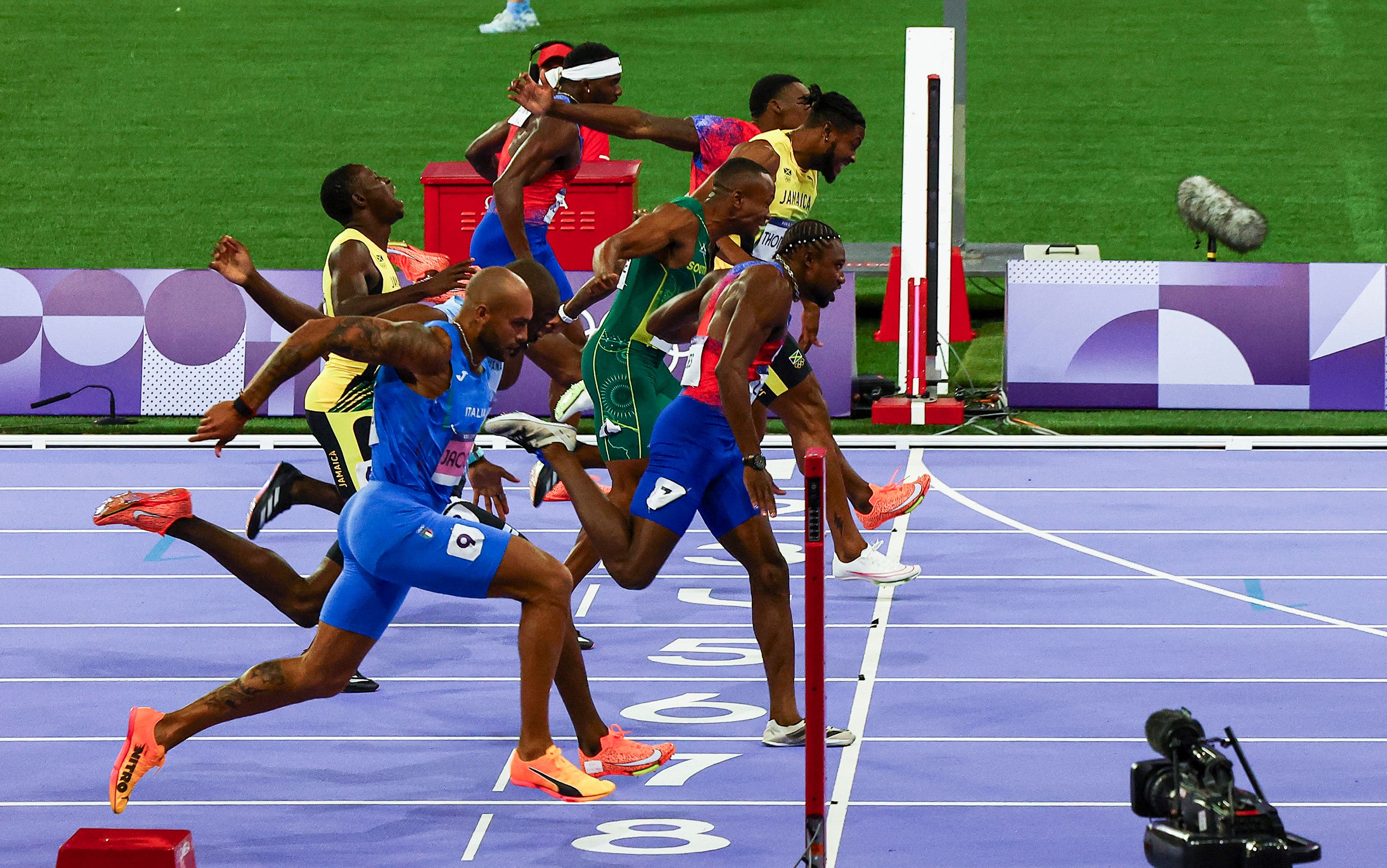 (Photo of the Year 2024 shortlist) Noah Lyles of USA crosses the line to win 100m gold at the Paris 2024 Olympics