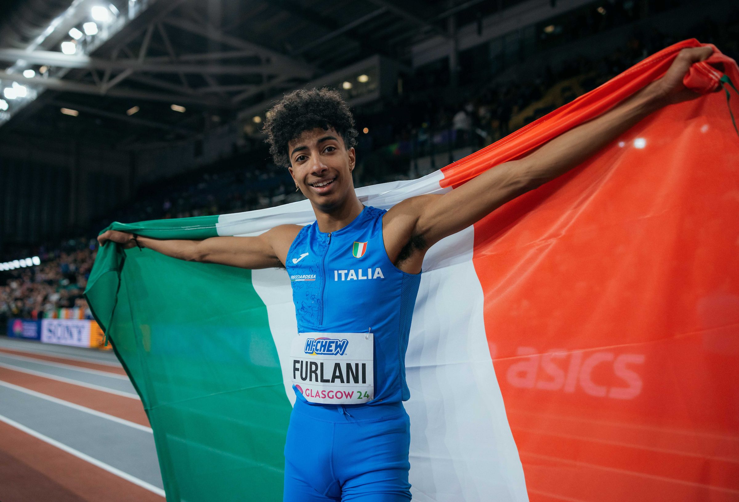 Mattia Furlani at the World Indoor Championships in Glasgow