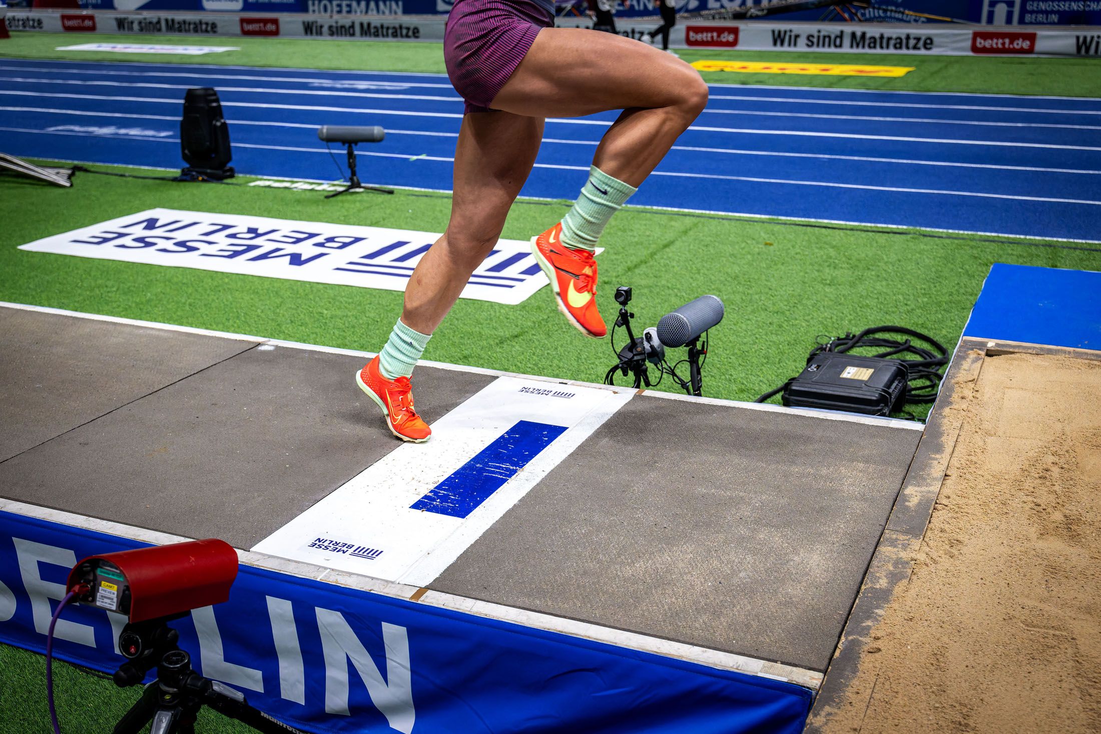 Long jumpers competing with the take off zone in Dusseldorf