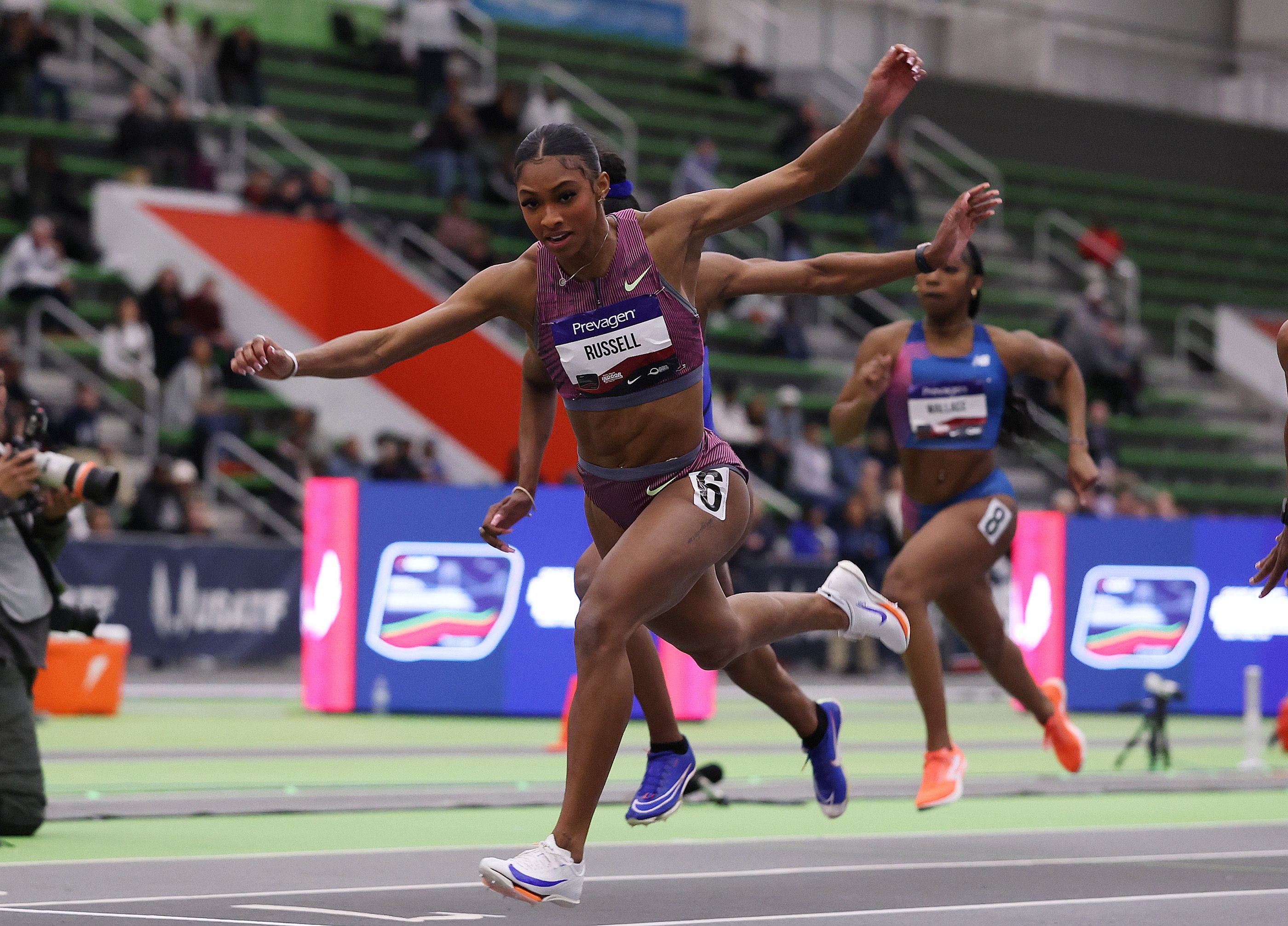 Masai Russell wins the 60m hurdles at the US Indoor Championships