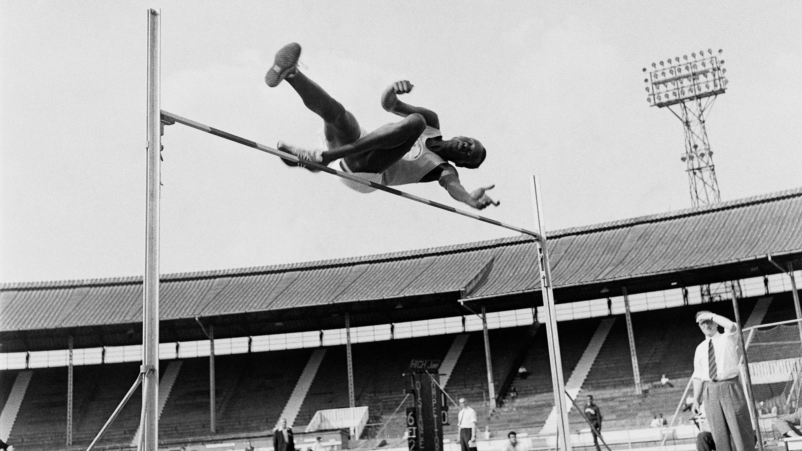 Patrick Etolu competes at White City stadium in London in 1958