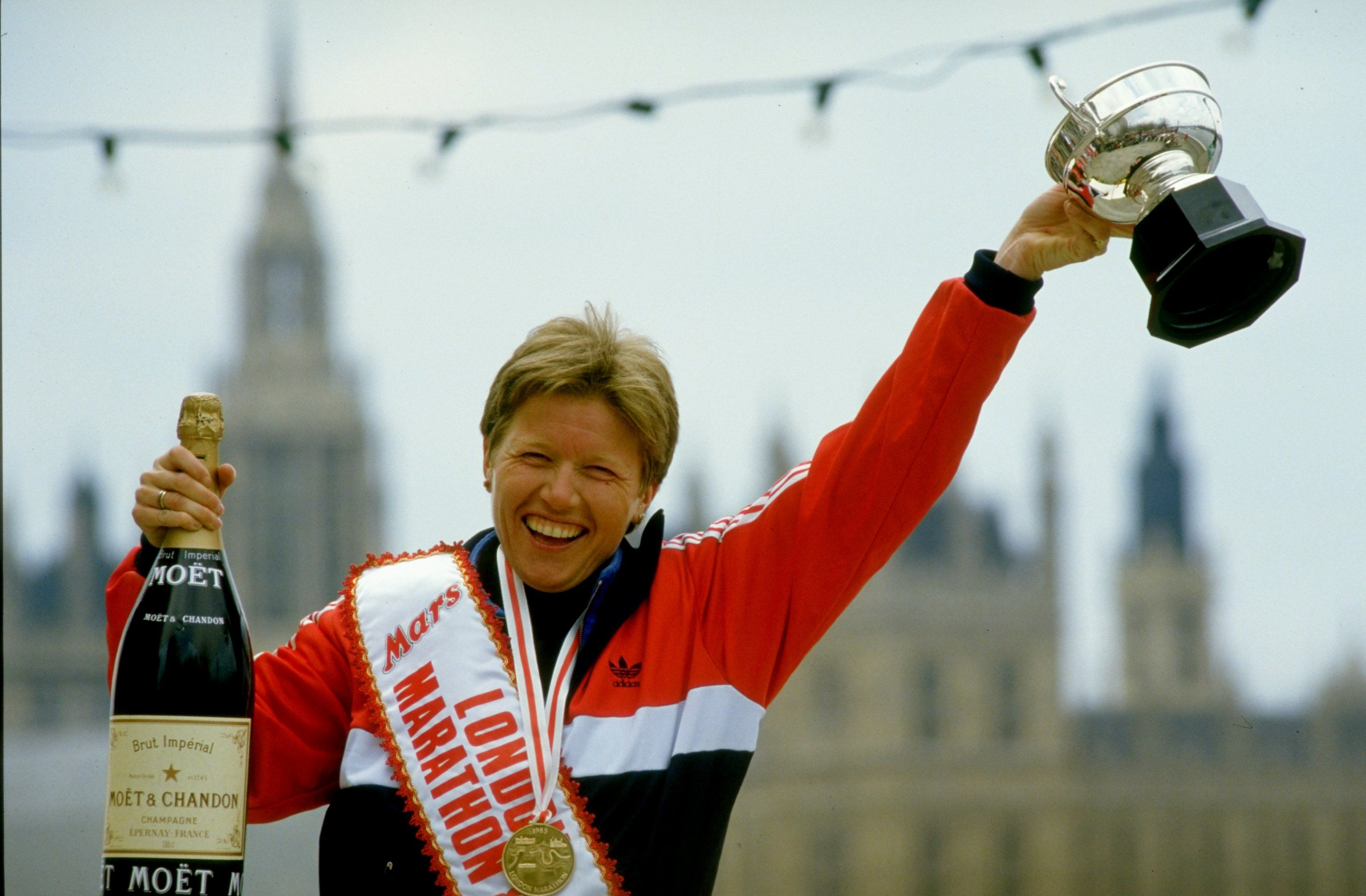 Ingrid Kristiansen after winning the 1985 London Marathon