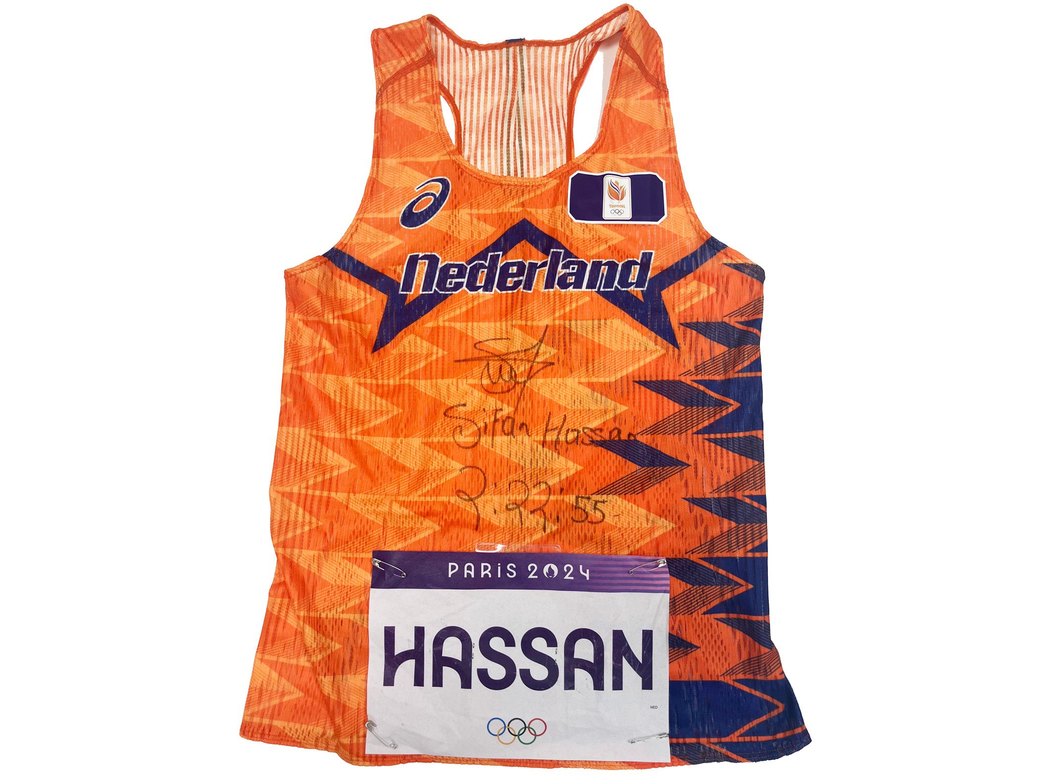 Sifan Hassan's vest and bib from the Paris 2024 Olympic Games