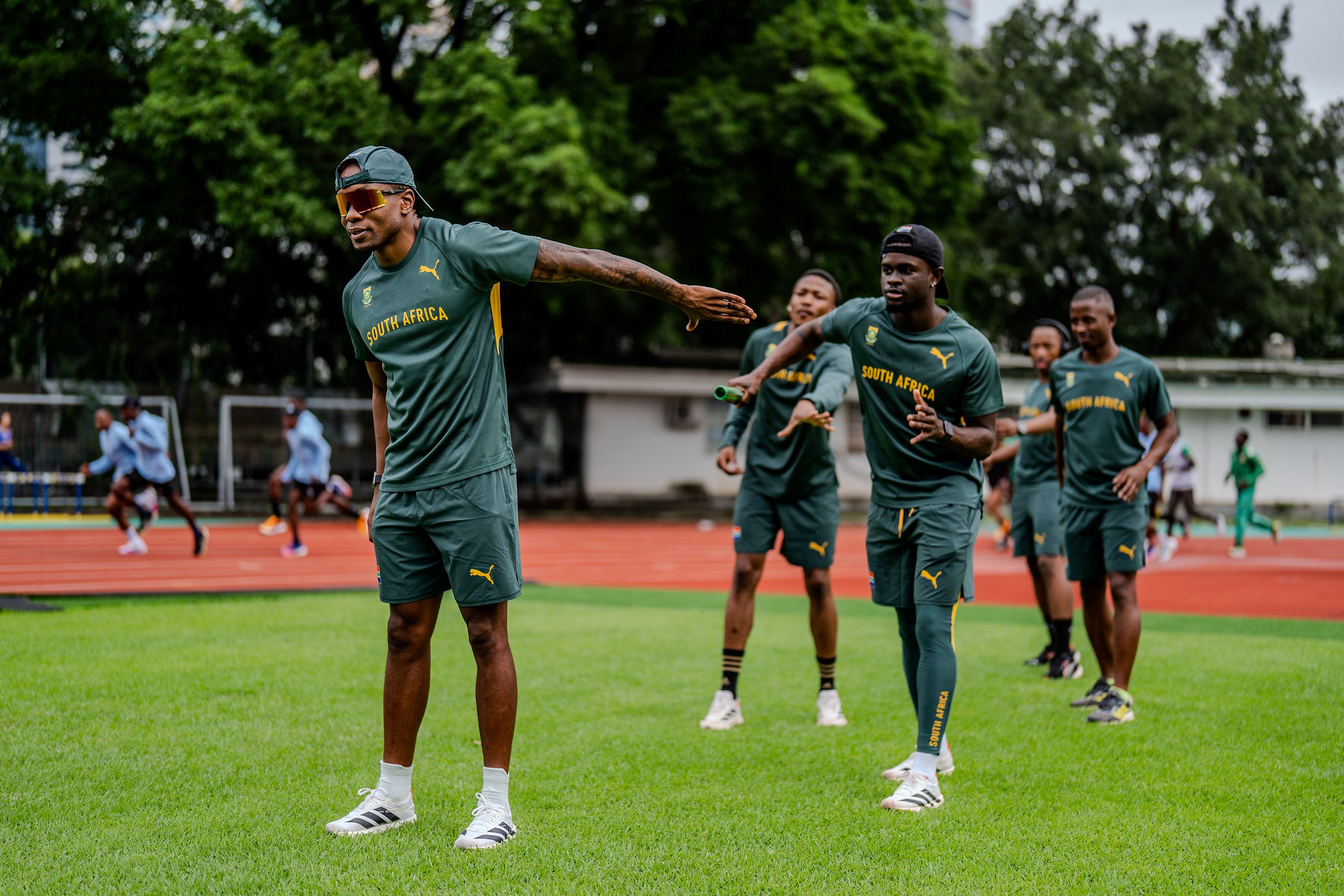 Simbine: camaraderie the root of the relay | News | Guangzhou 25 Rehmat Boutique Akani Simbine and Bradley Nkoana at the World Athletics Relays Guangzhou 25