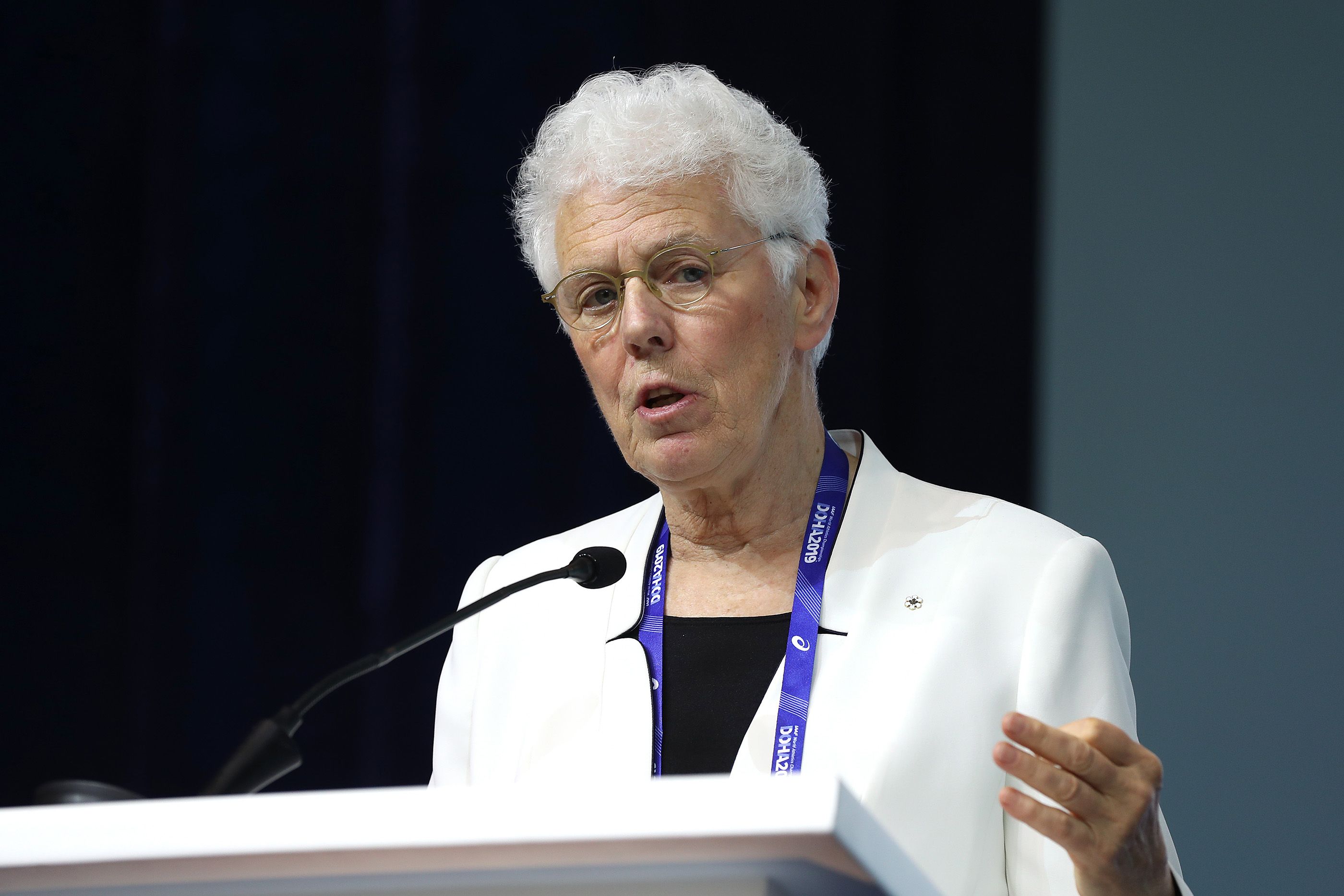 Abby Hoffman speaks during the 52nd Congress in Doha