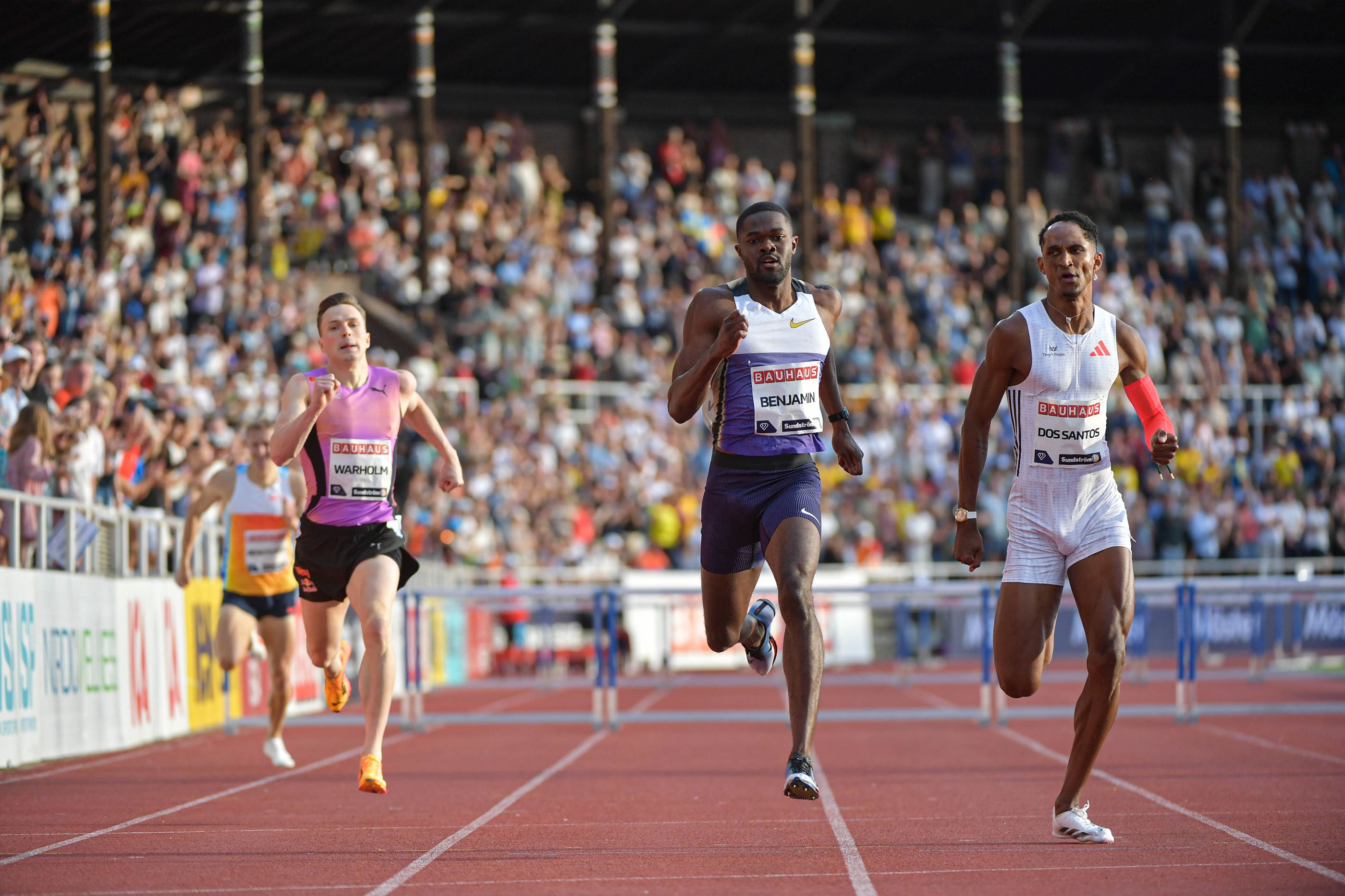 Rai Benjamin on his way to a 400m hurdles win in Stockholm