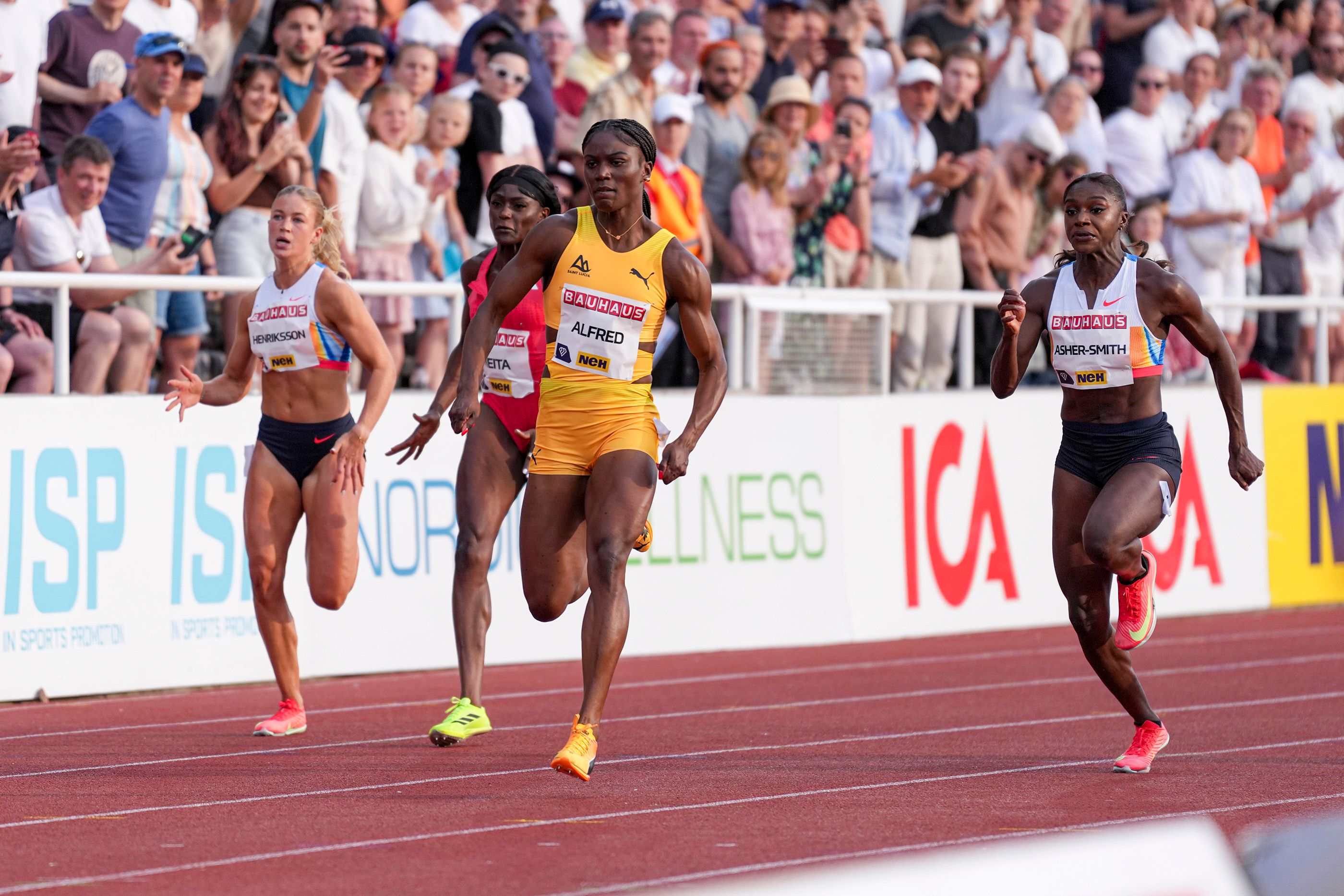 Julien Alfred wins the 100m in Stockholm